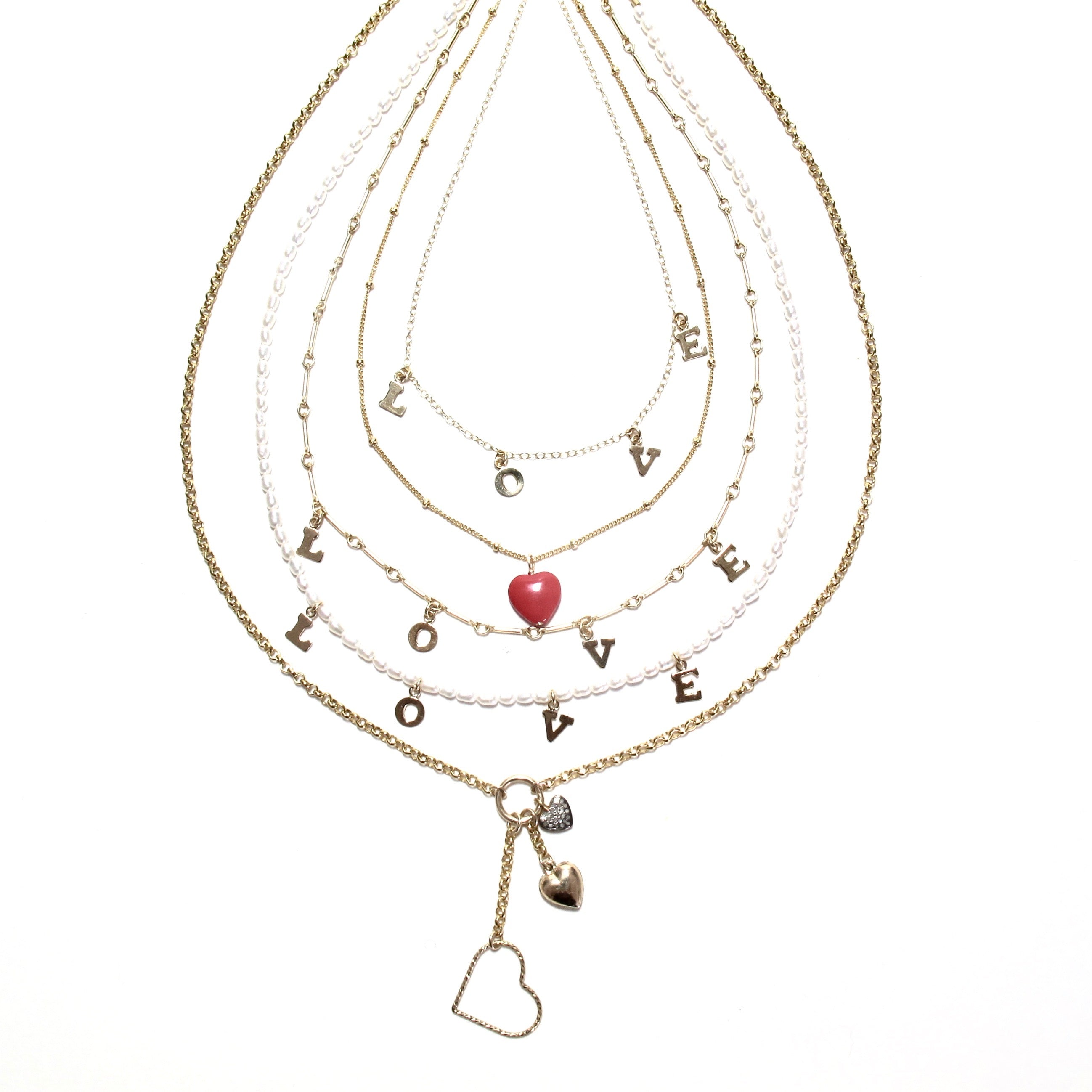Dainty gold love letters & pearls necklace