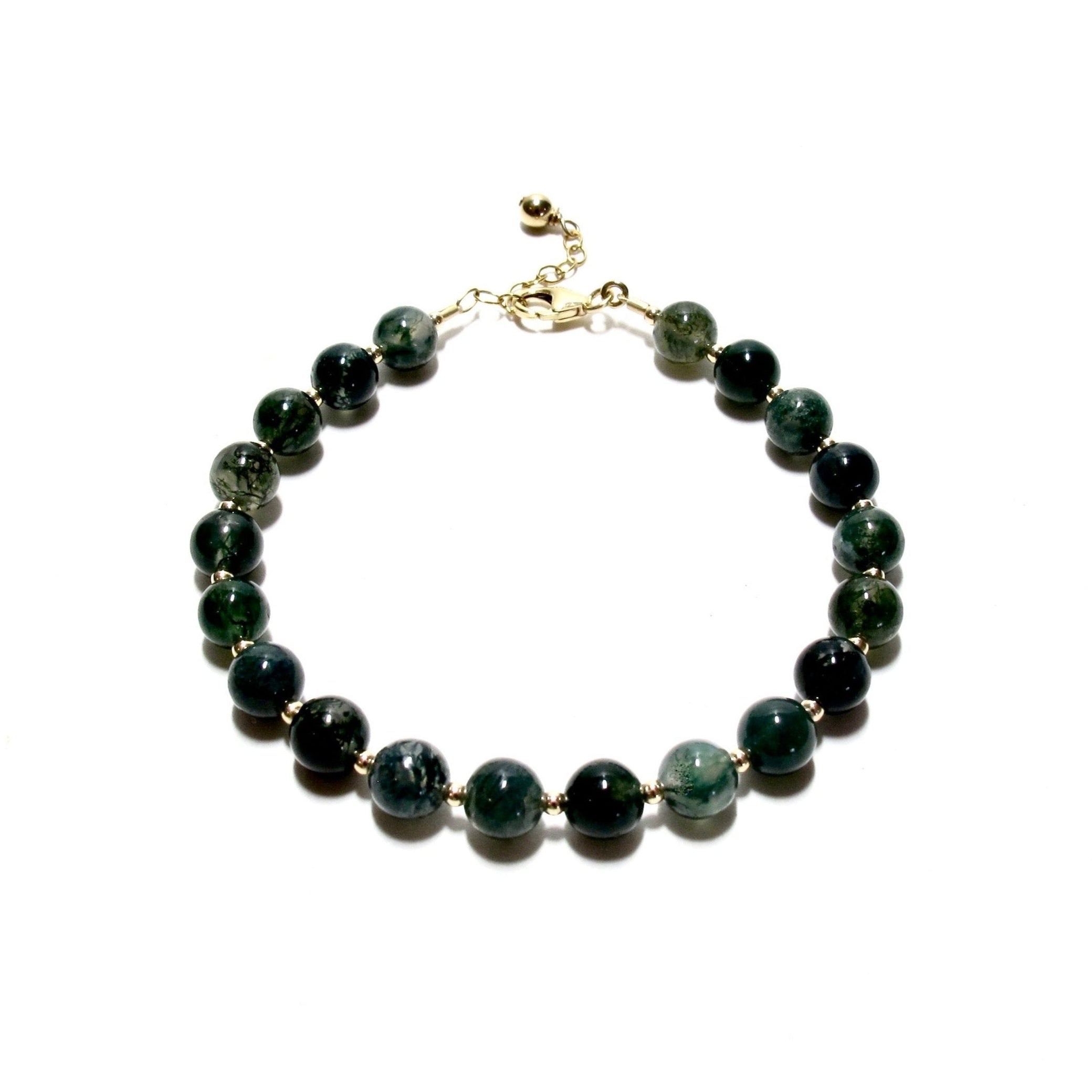 Moss Agate Bubblegum and Gold Bead Bracelet