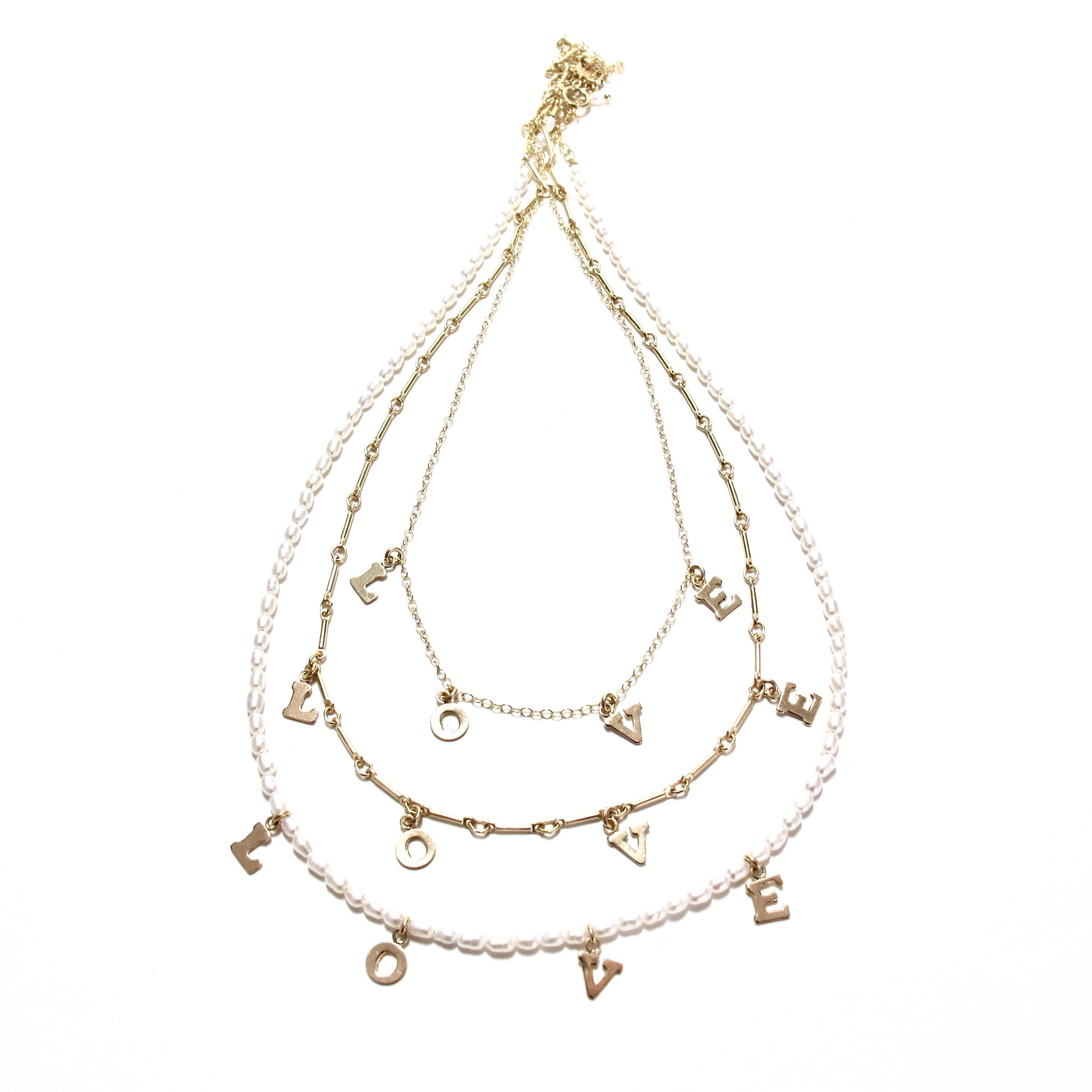 Dainty gold love letters & pearls necklace