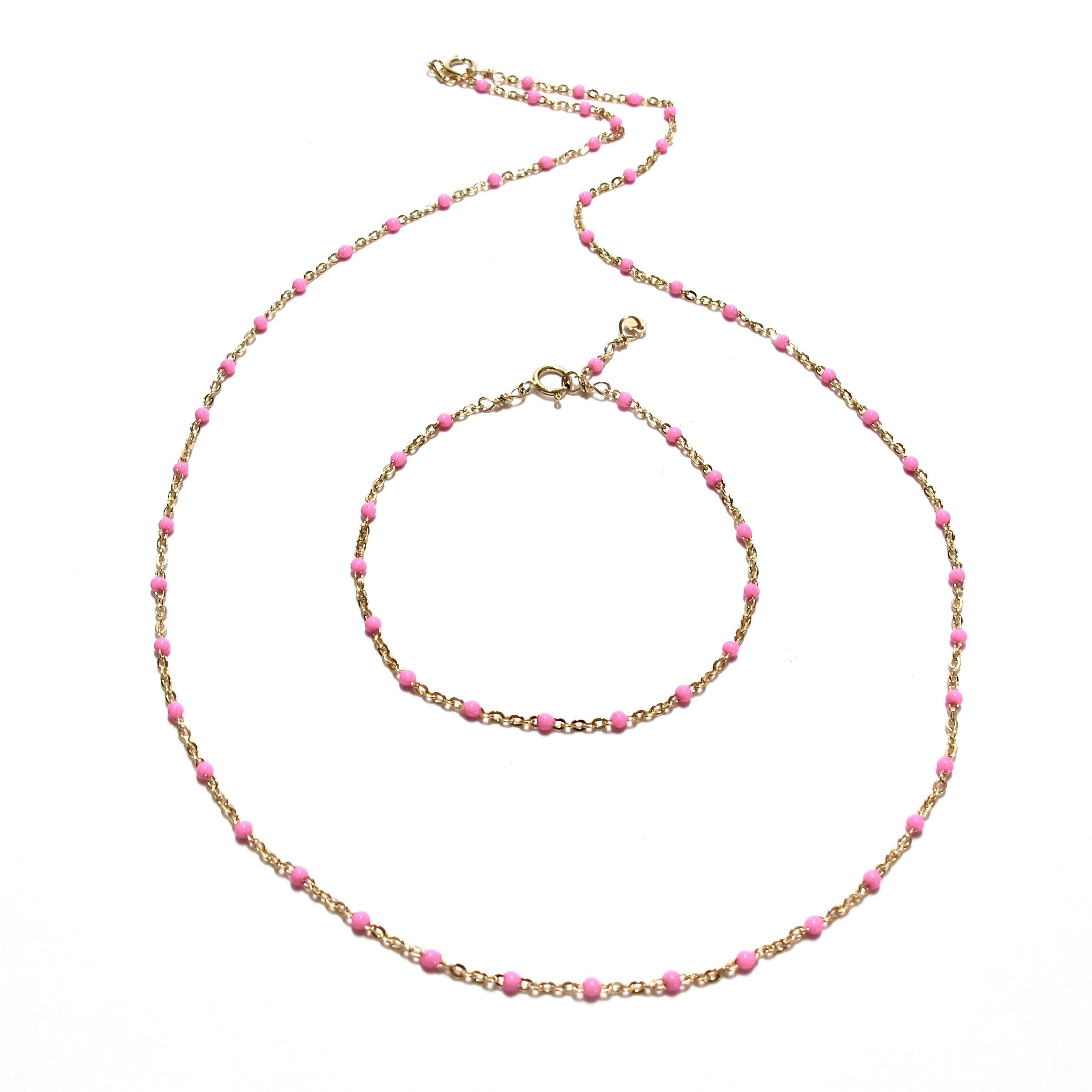 hot pink enamel satellite chain necklace