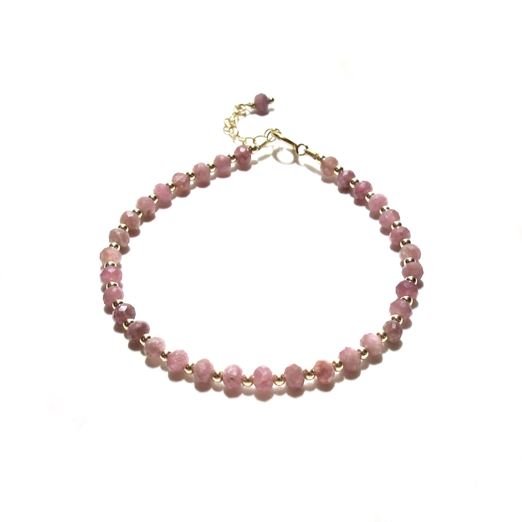 Pink Tourmaline & Gold Beads Bracelet