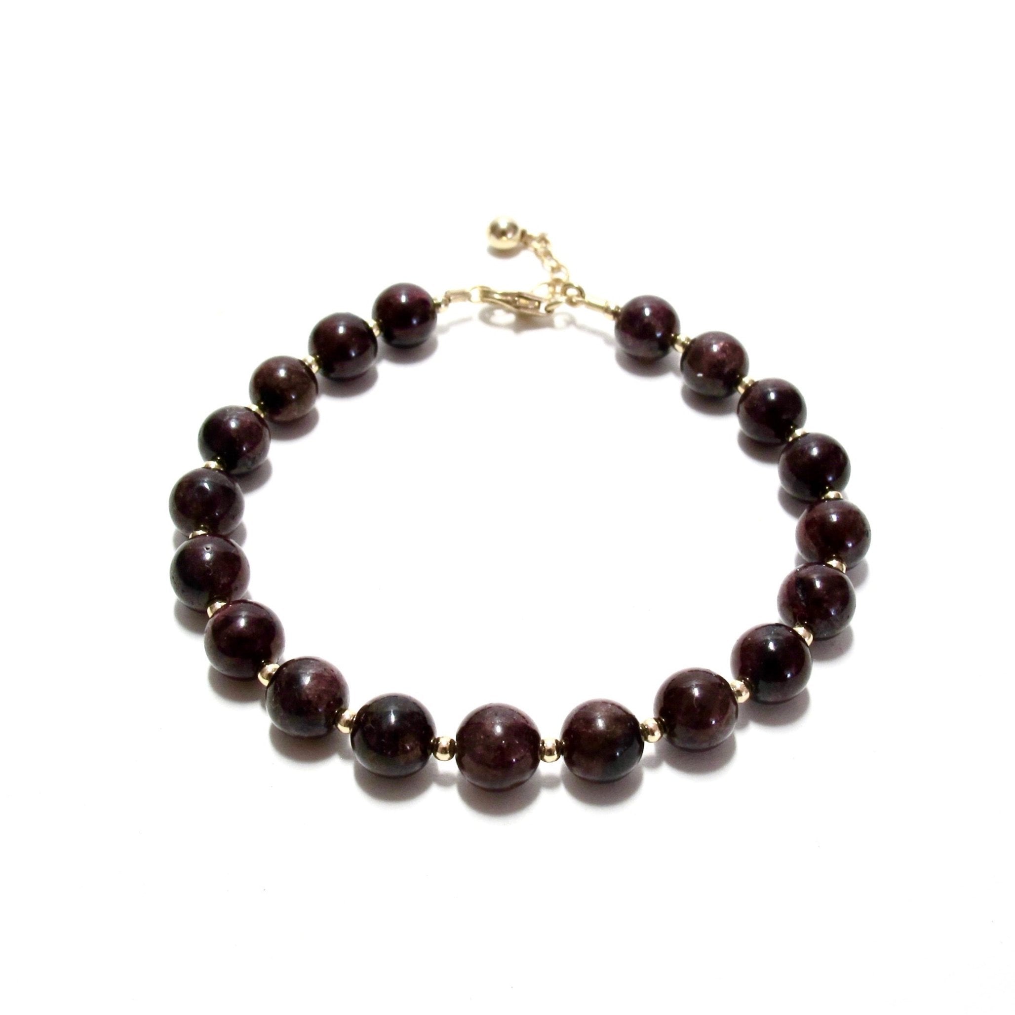 Garnet bubblegum & gold beads bracelet