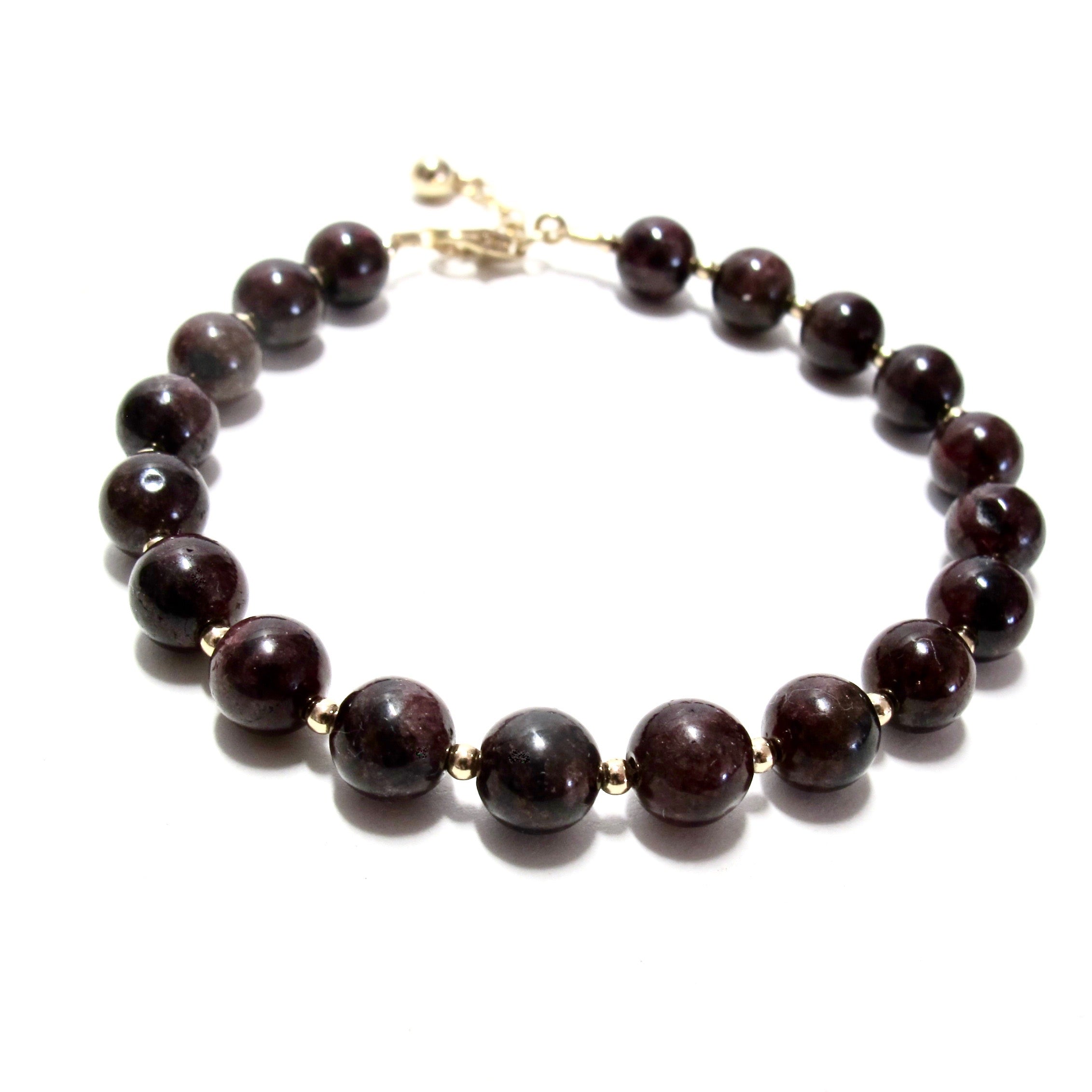 Garnet bubblegum & gold beads bracelet
