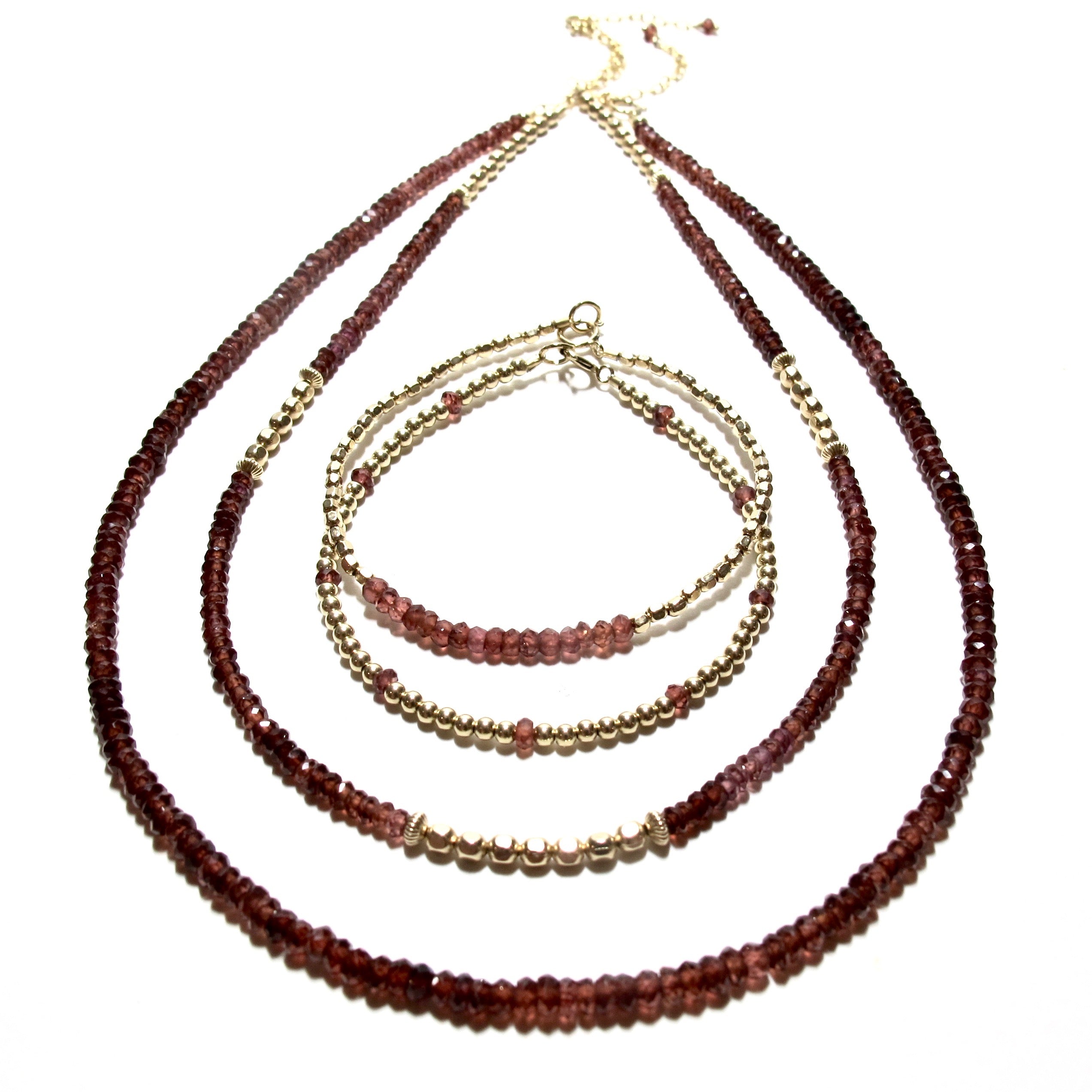 Garnet & Gold Beads Gemstone Necklace