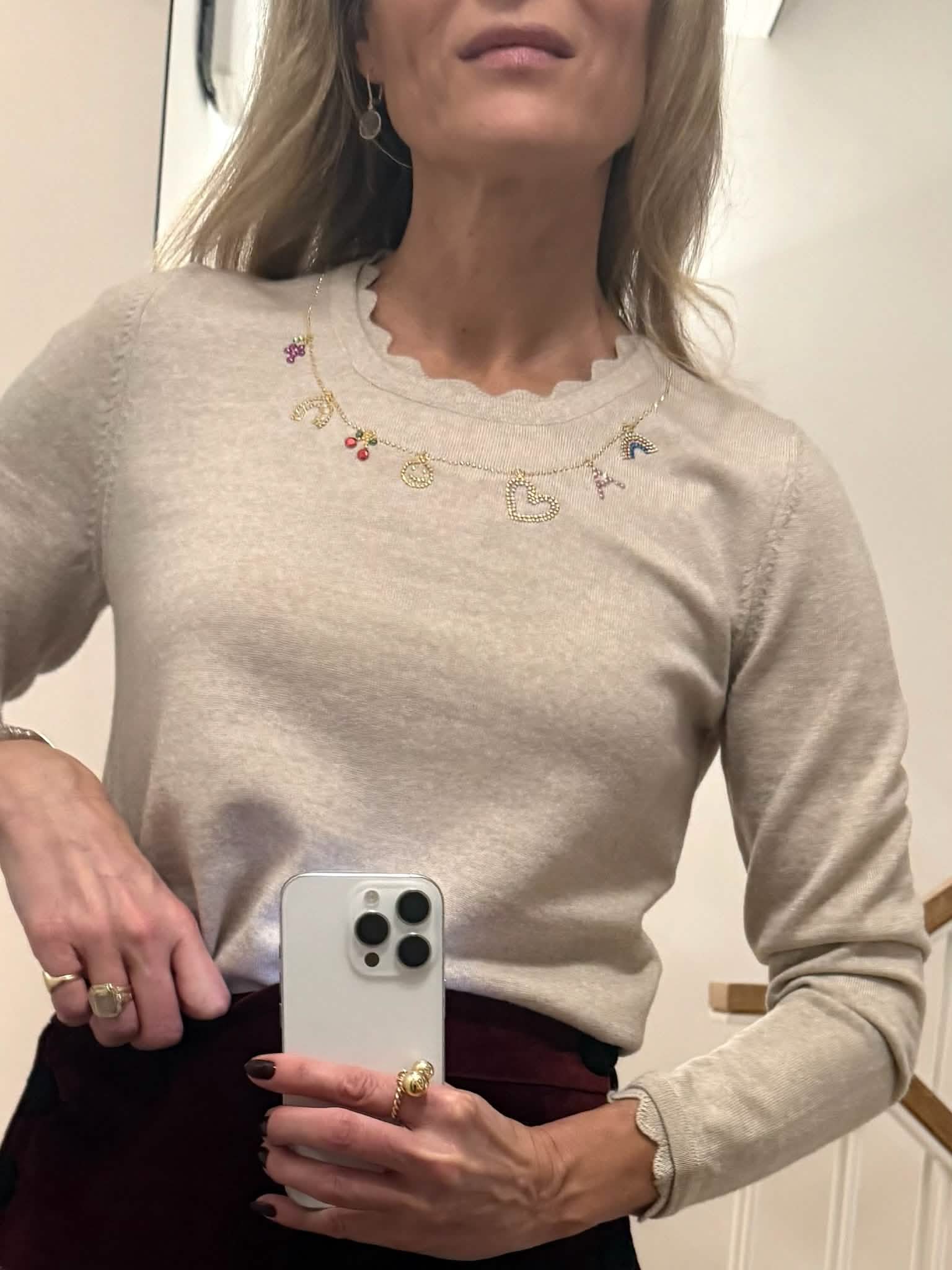 Charm Necklace Sweater - Biscuit Beige