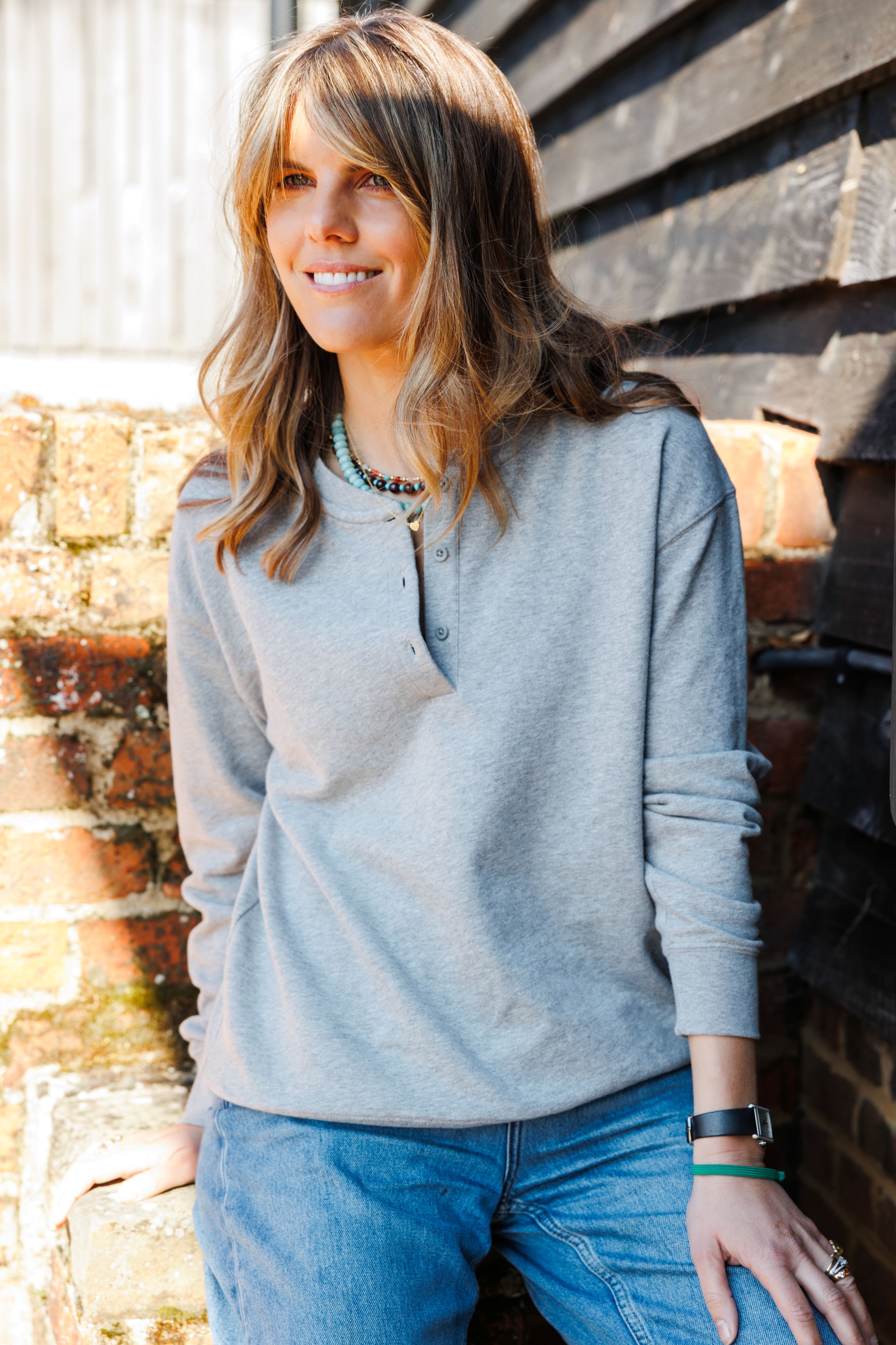 The LOOPBACK Henley Sweat - Slate Grey