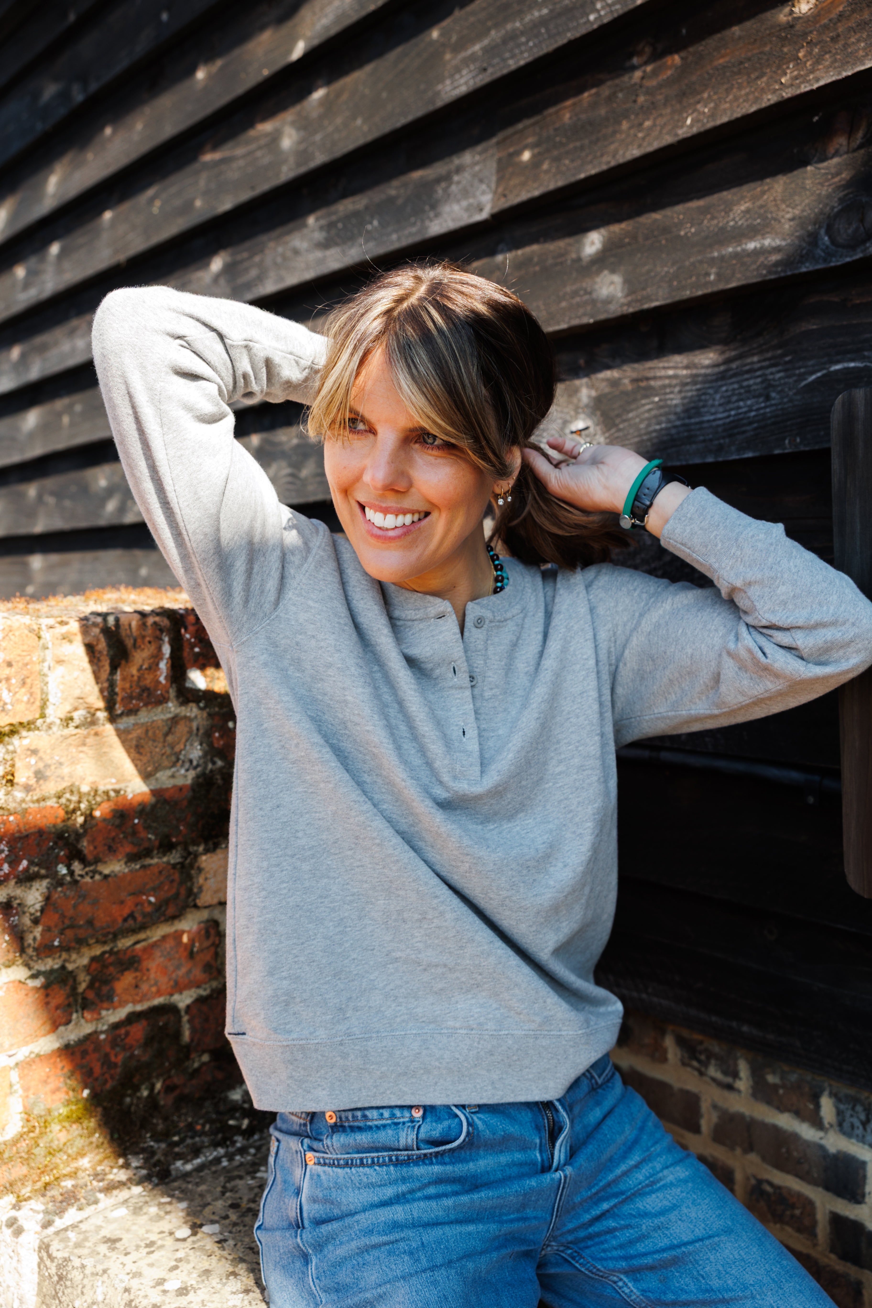 The LOOPBACK Henley Sweat - Slate Grey