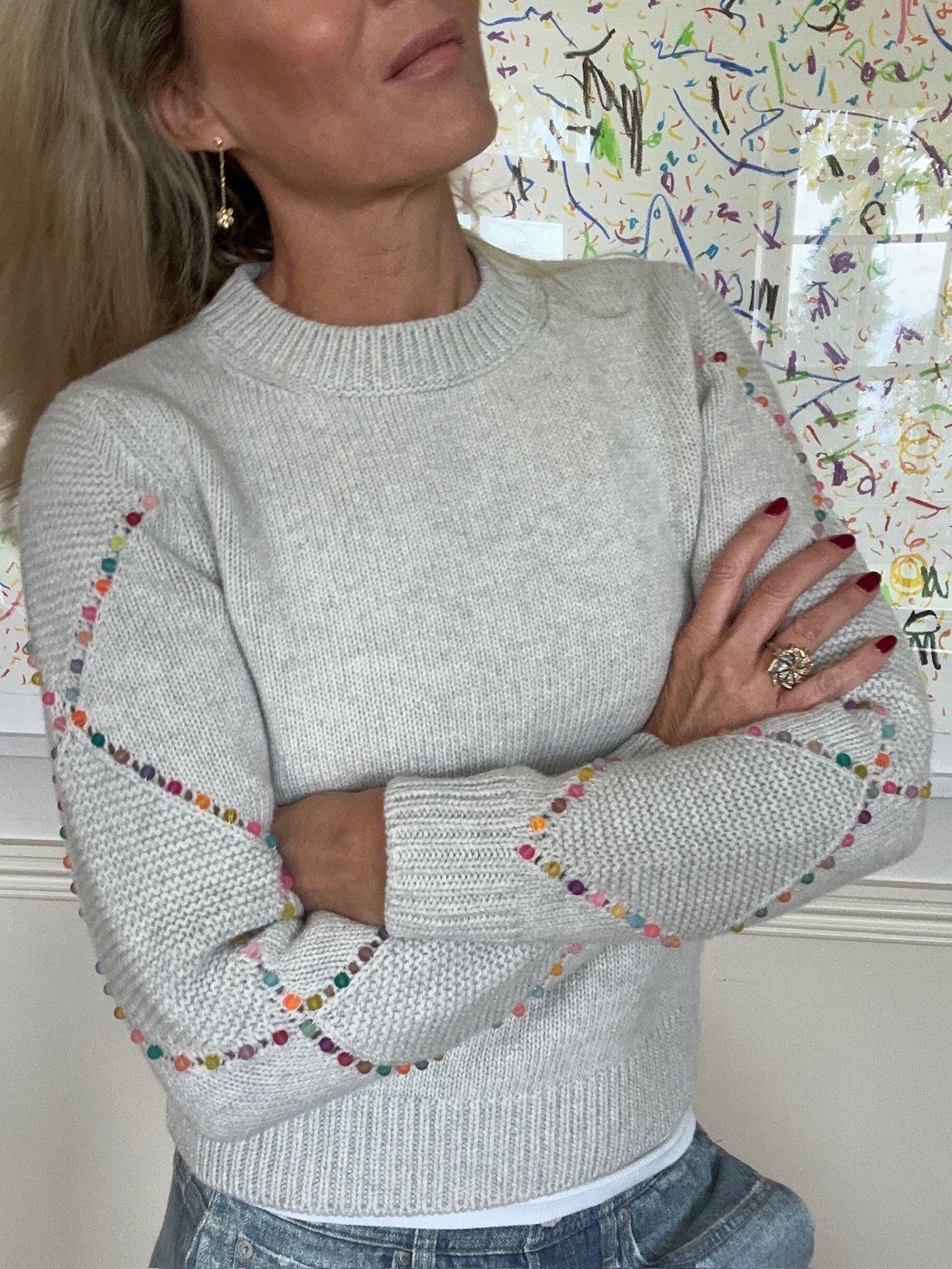Harlequin Multi Beaded Sweater - Silver Grey