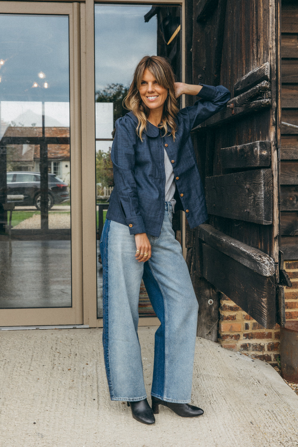 Claudine Wool Linen Overshirt - Denim Blue Pinstripe