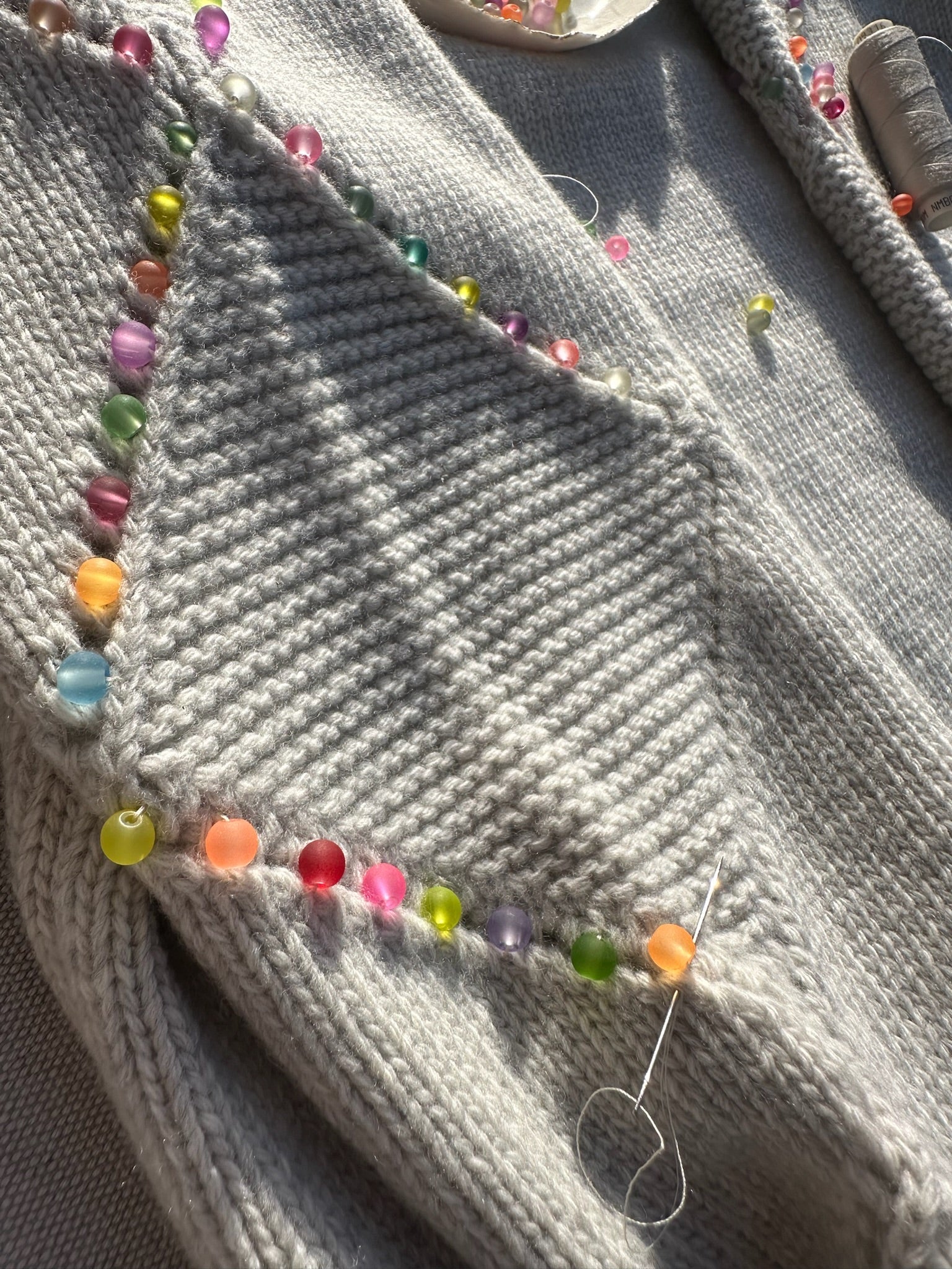 Harlequin Multi Beaded Sweater - Silver Grey