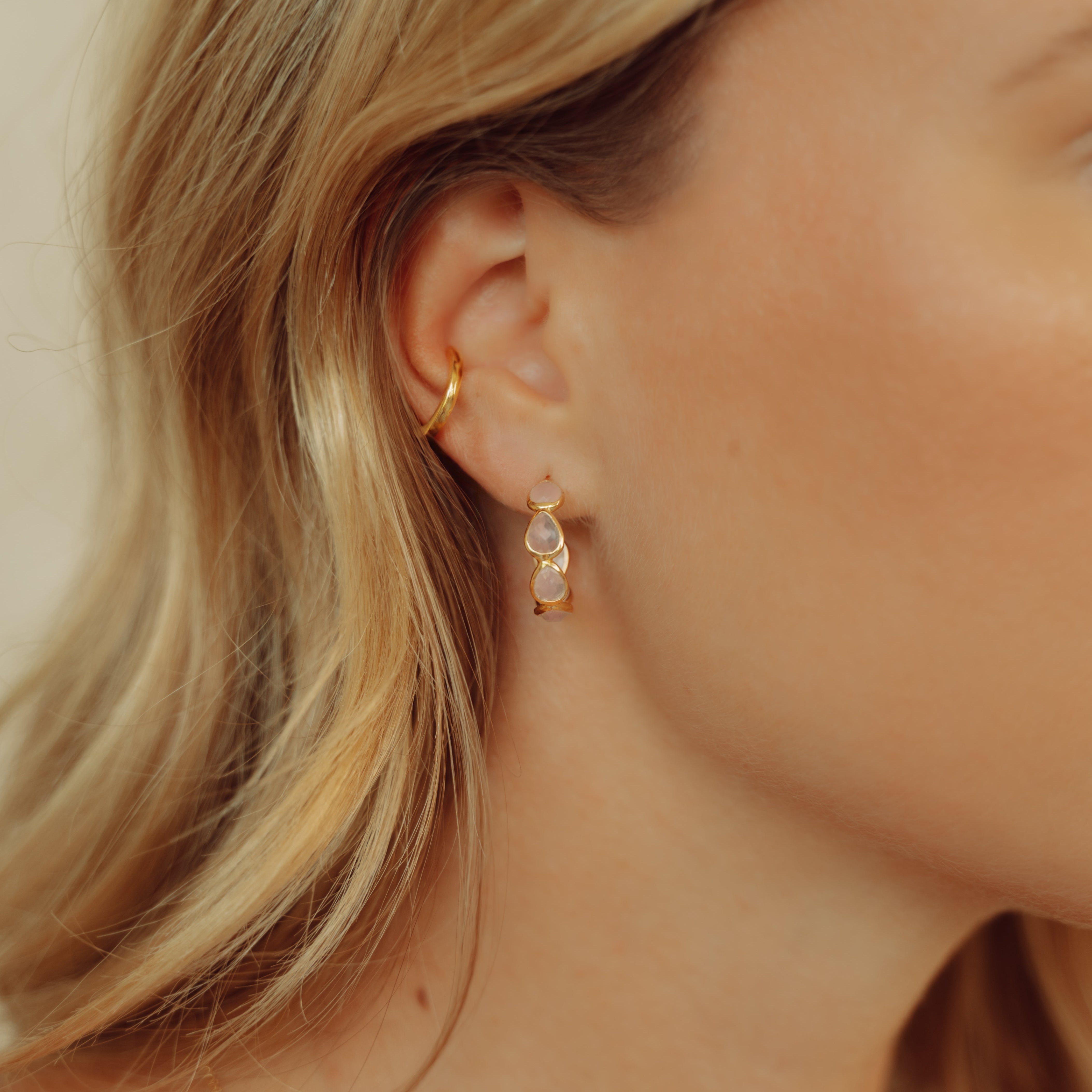 Mini Anna Hoops in Rose Quartz