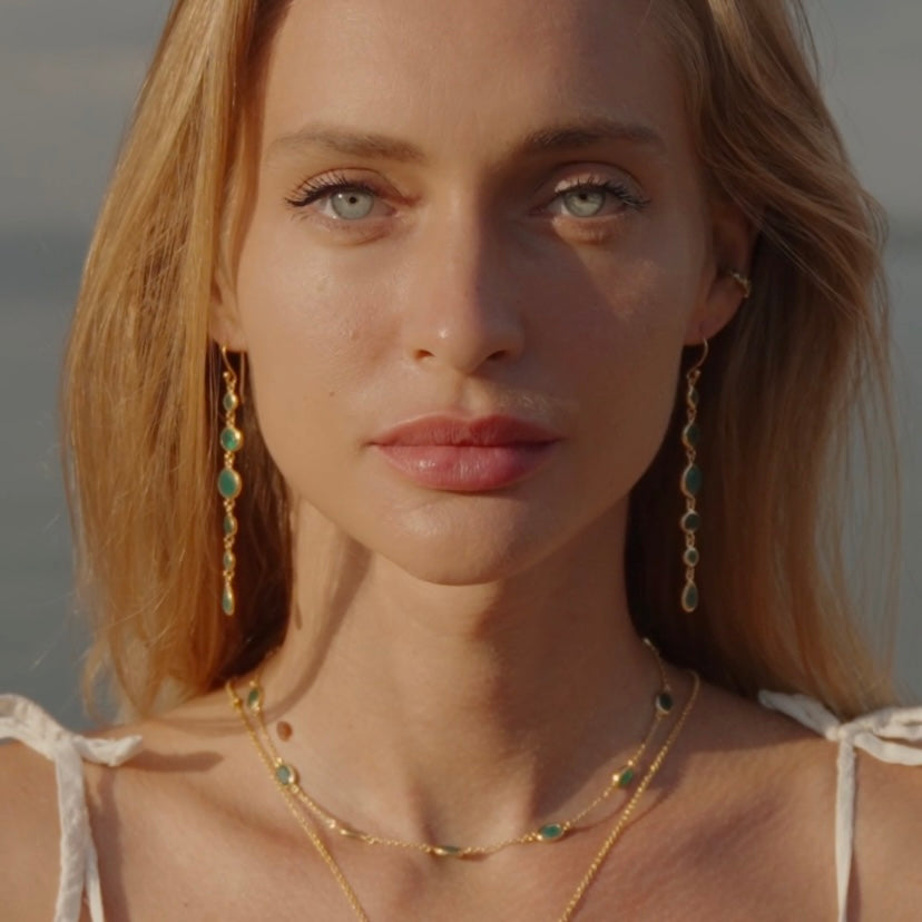 Cascade Earrings in Gold with Green Onyx