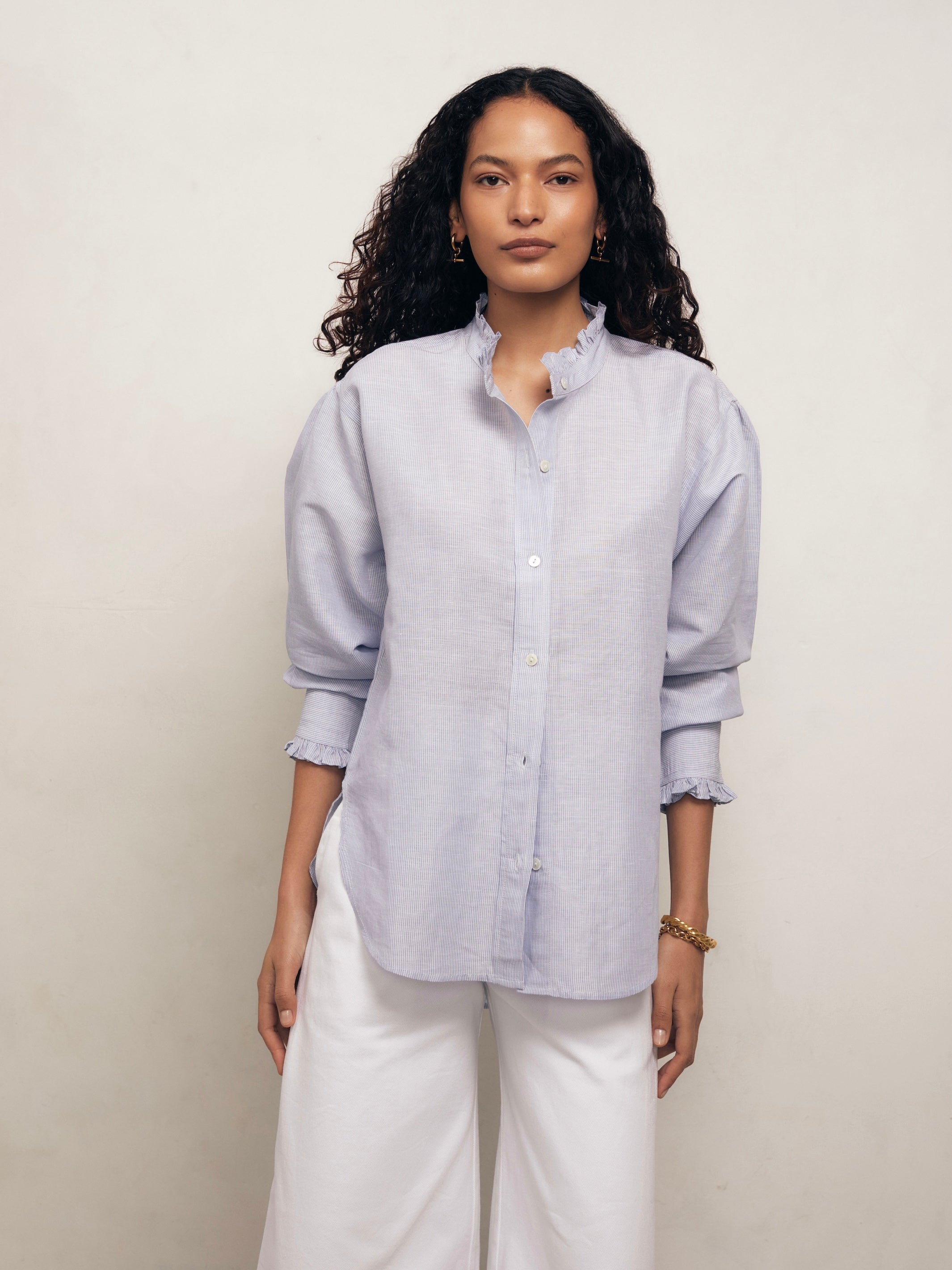 JO - Blue and White Pinstripe Linen Weave