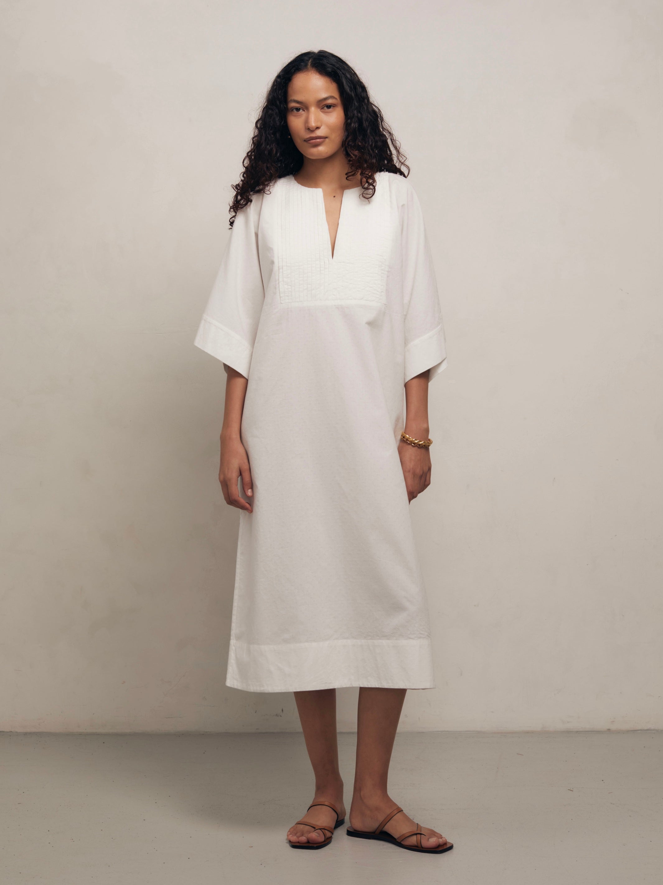 Kaftan - White Dot Cotton Dress