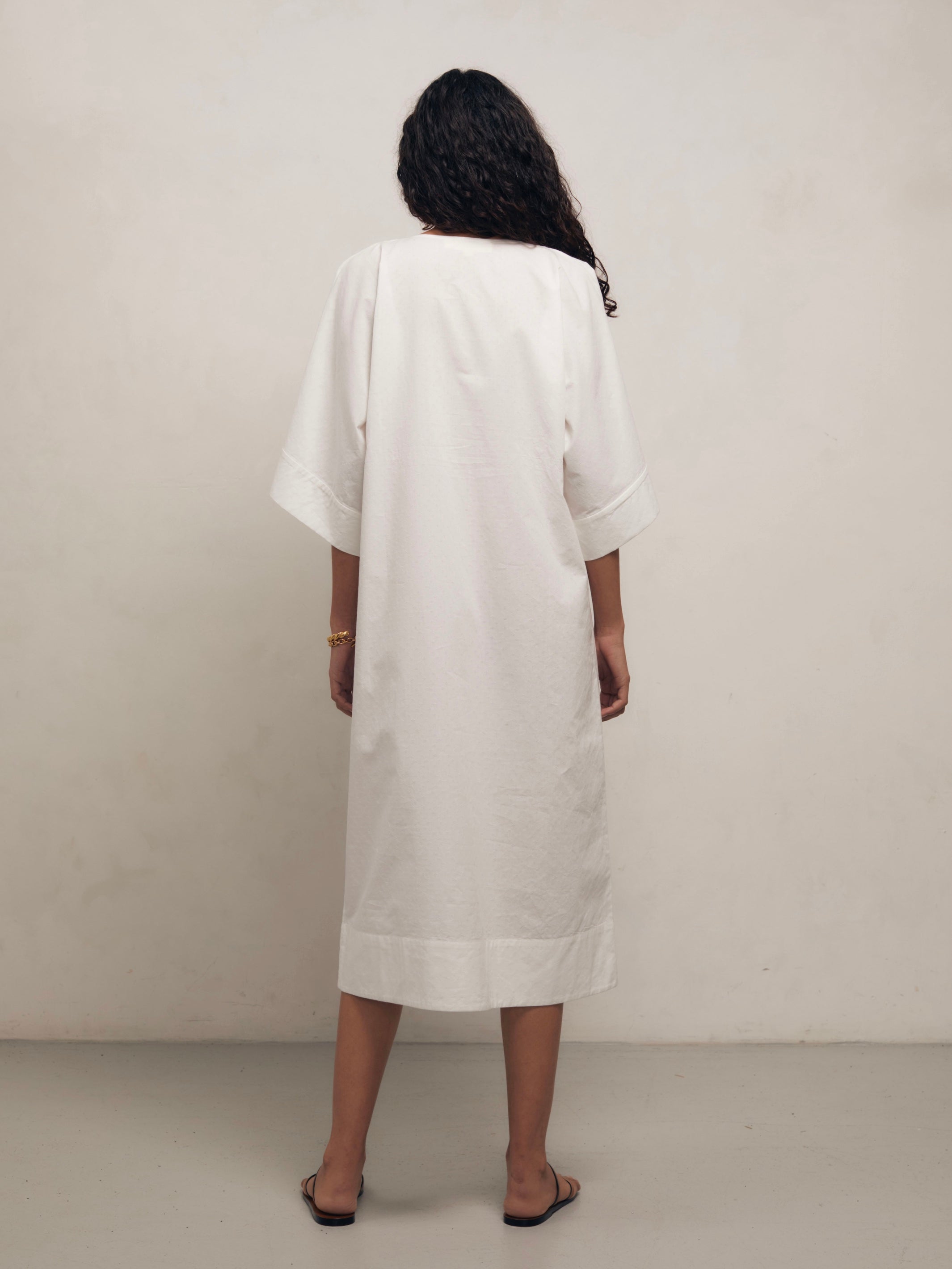 Kaftan - White Dot Cotton Dress