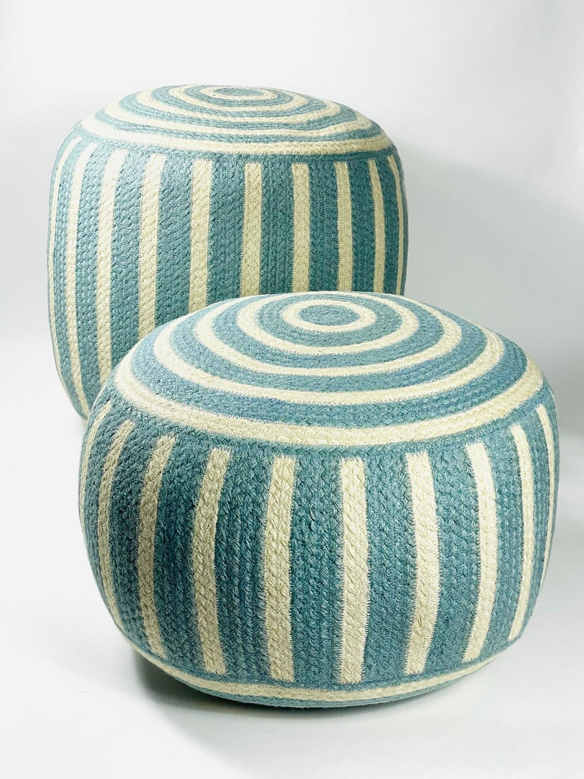 Light Blue Jute Pouffe Large