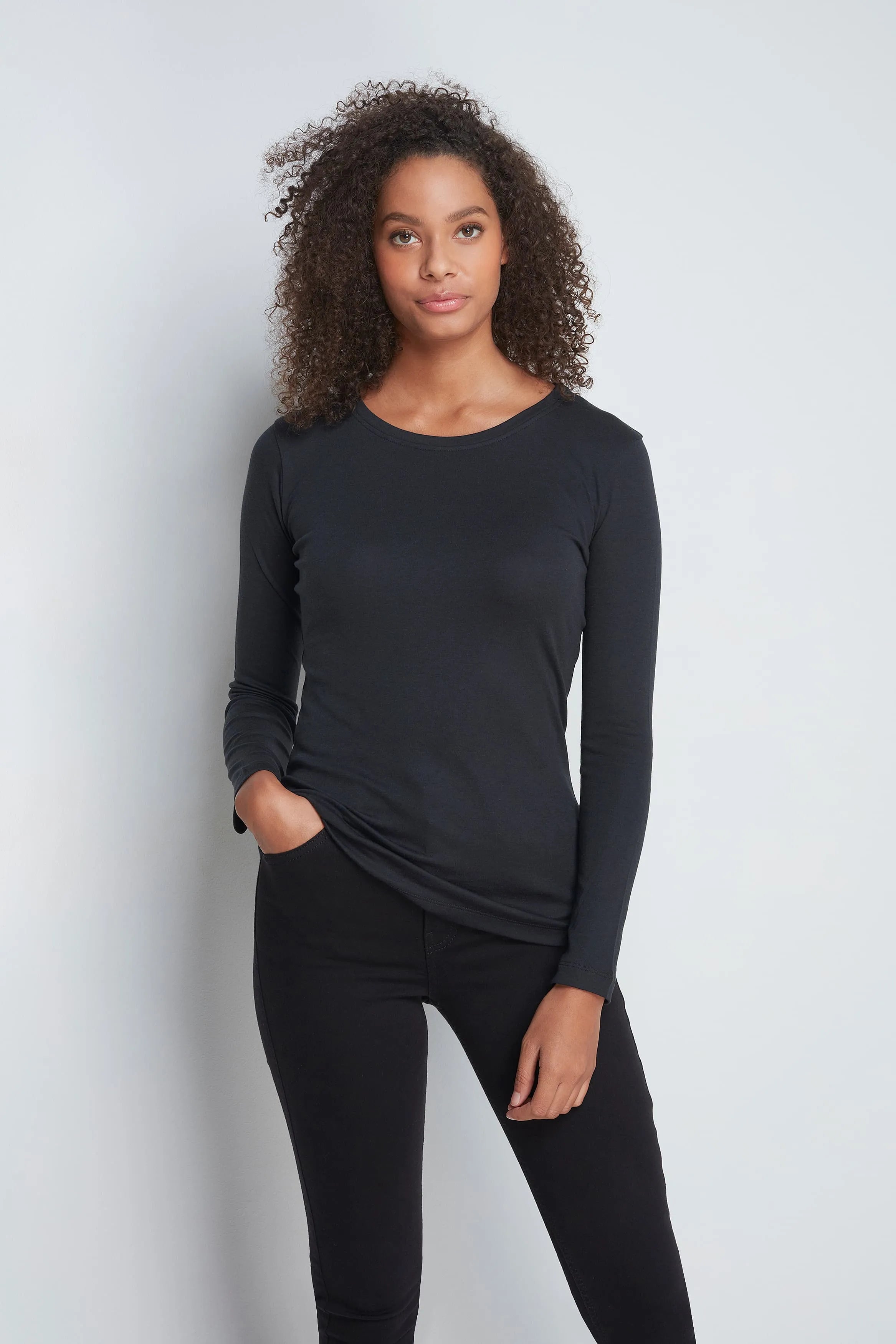 Long Sleeve Crew Neck Cotton Modal Blend T-Shirt