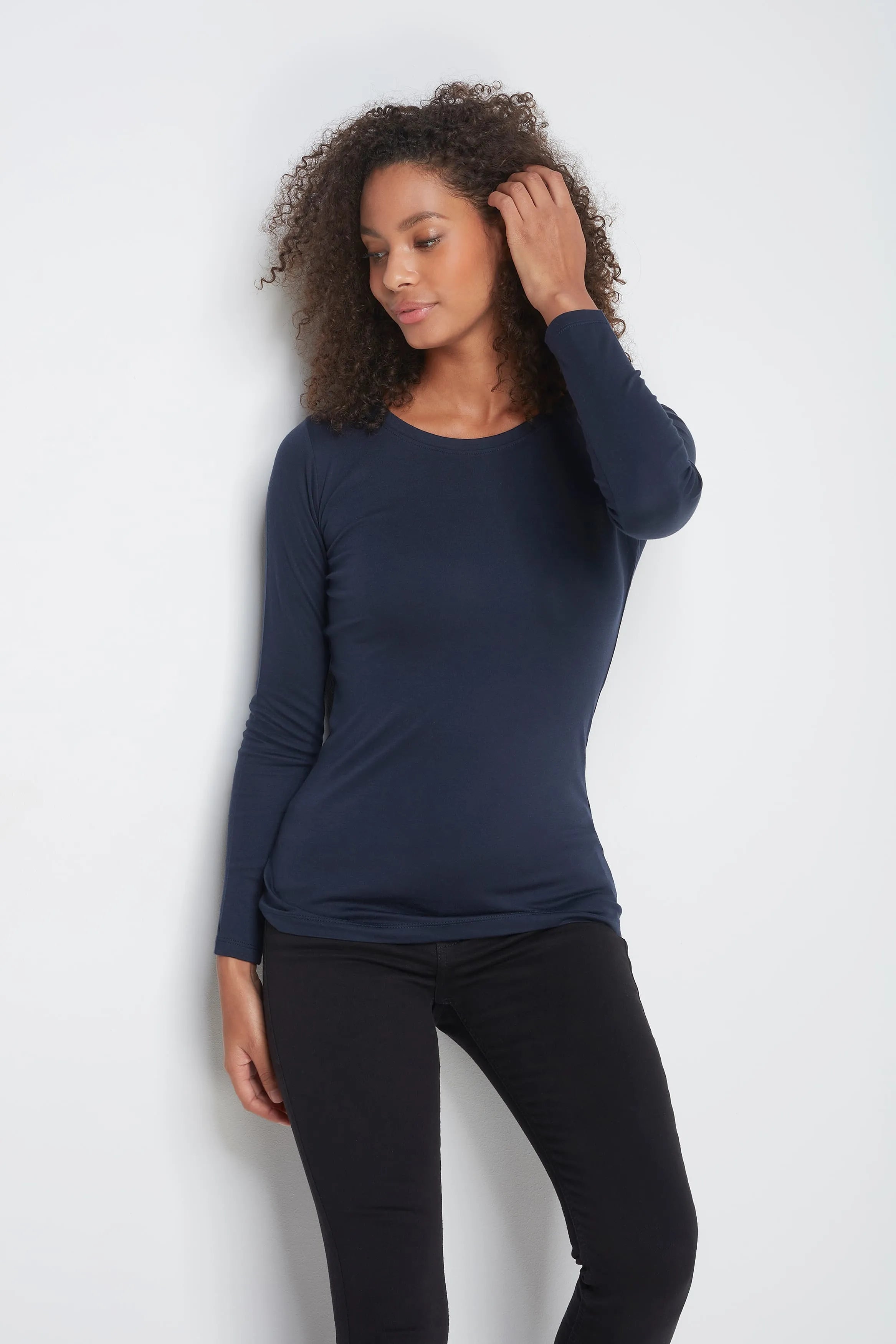 Long Sleeve Crew Neck Cotton Modal Blend T-Shirt