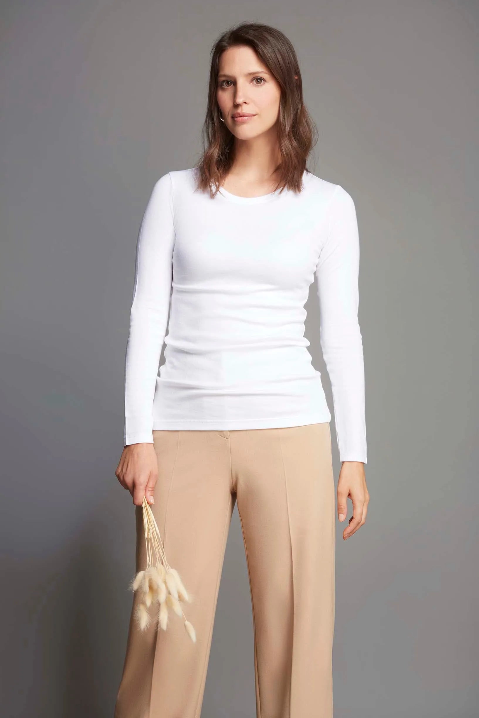 Long Sleeve Crew Neck Cotton Modal Blend T-Shirt