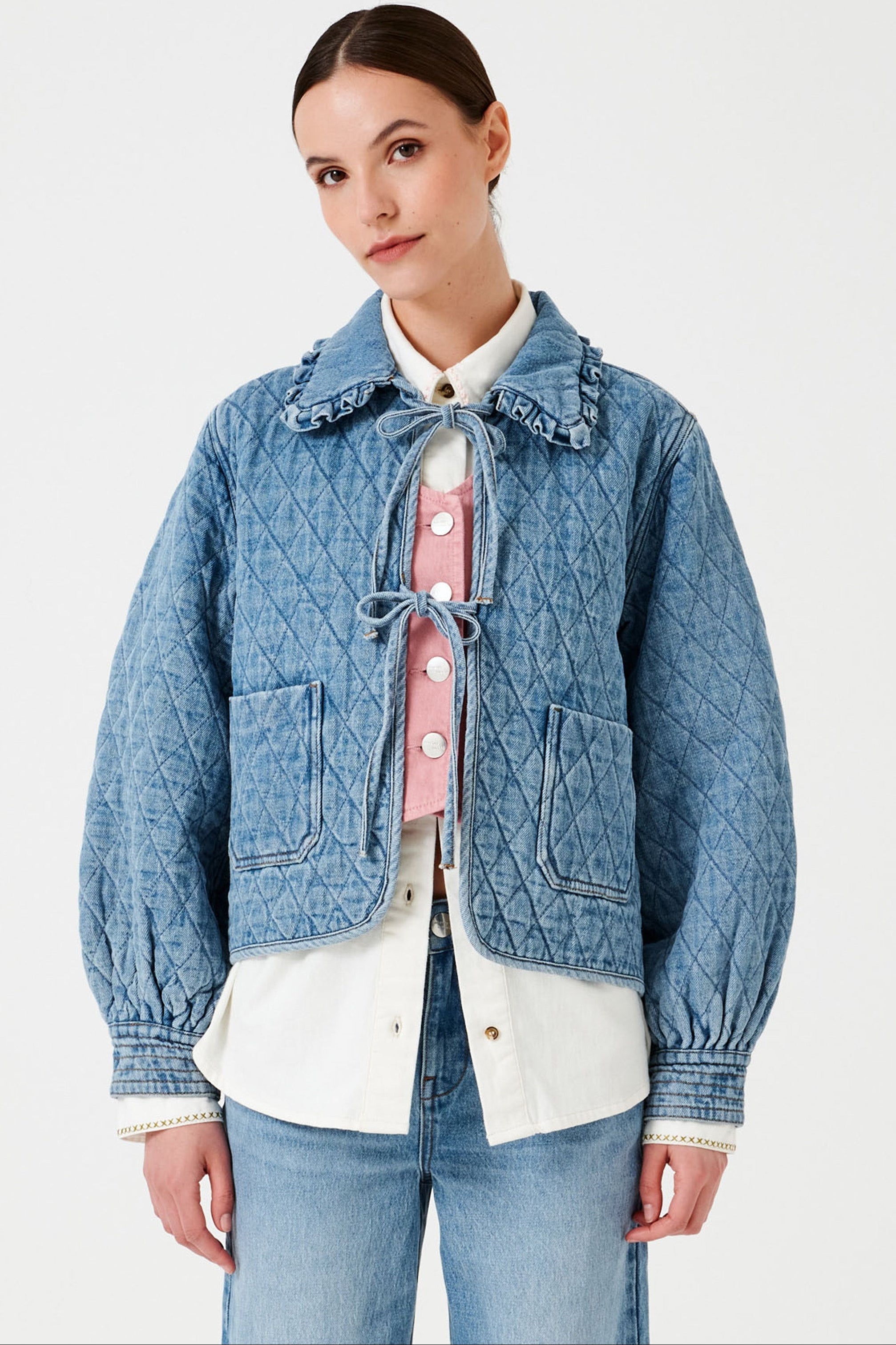 Heidi Quilted Denim Jacket in Rodeo