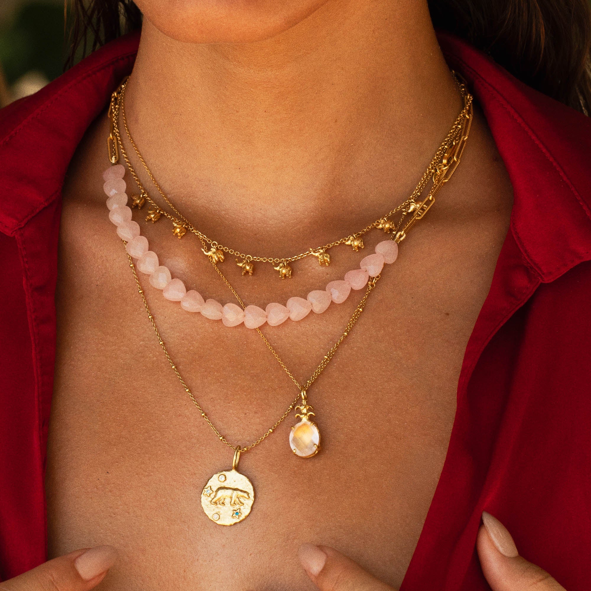 Gold and Rose Quartz Love Heart Necklace