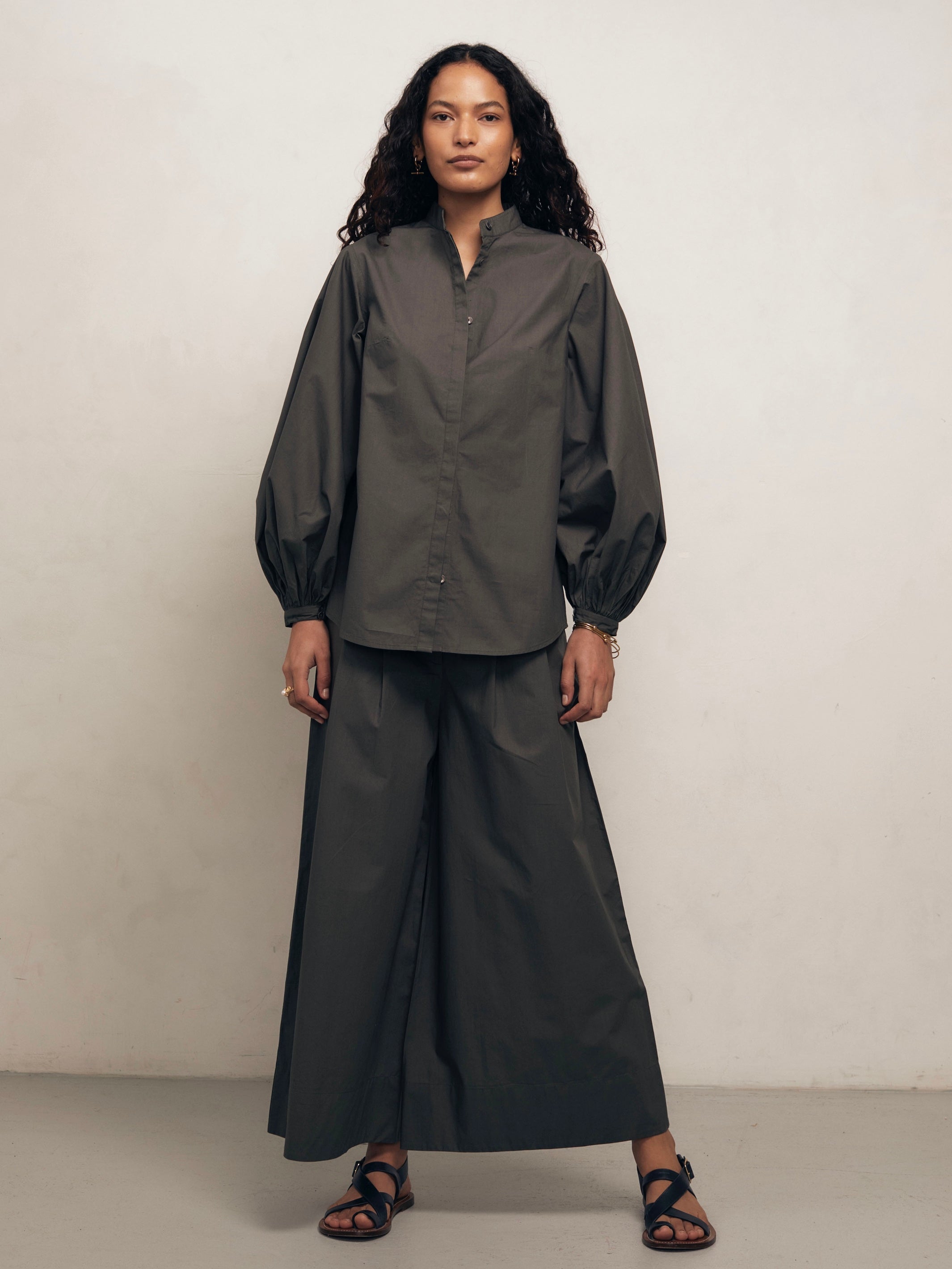 Maia - Dark Khaki Poplin Blouse