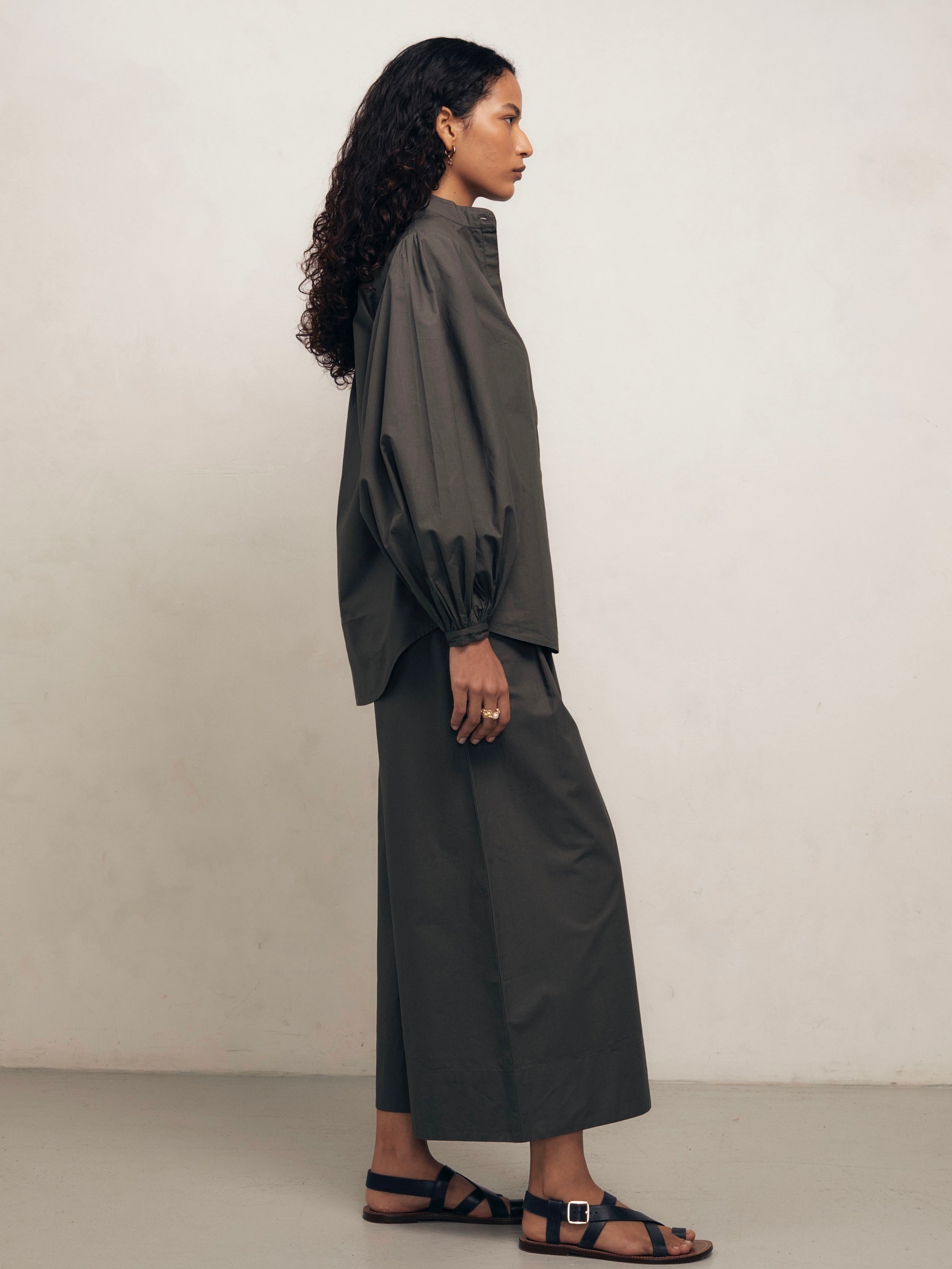 Maia - Dark Khaki Poplin Blouse