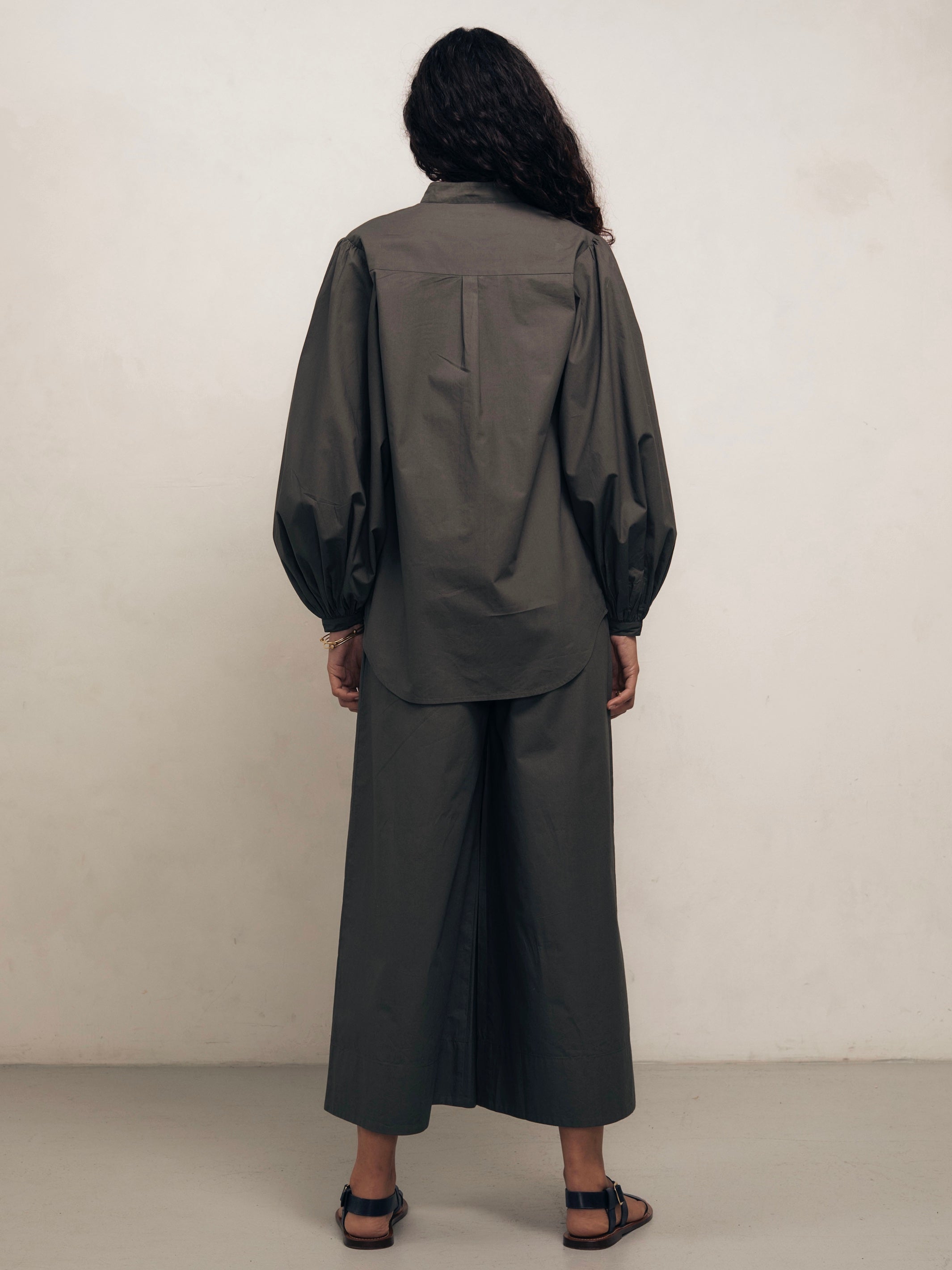 Maia - Dark Khaki Poplin Blouse
