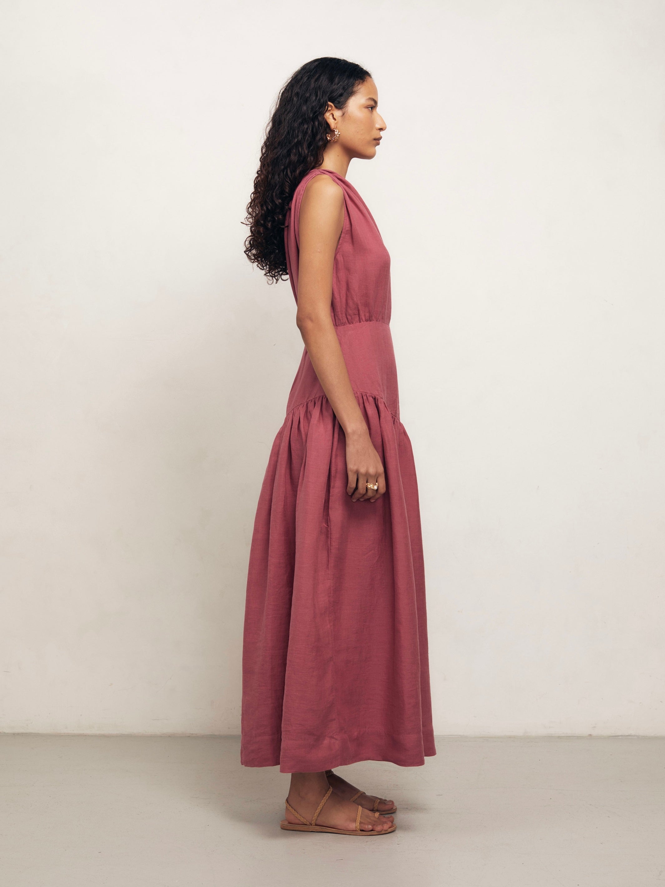 MARIAM - Raspberry Linen Dress