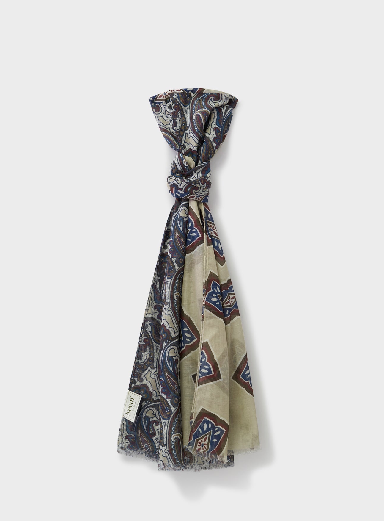 Cotton & Cashmere Wool Medallion Cream Neck Scarf