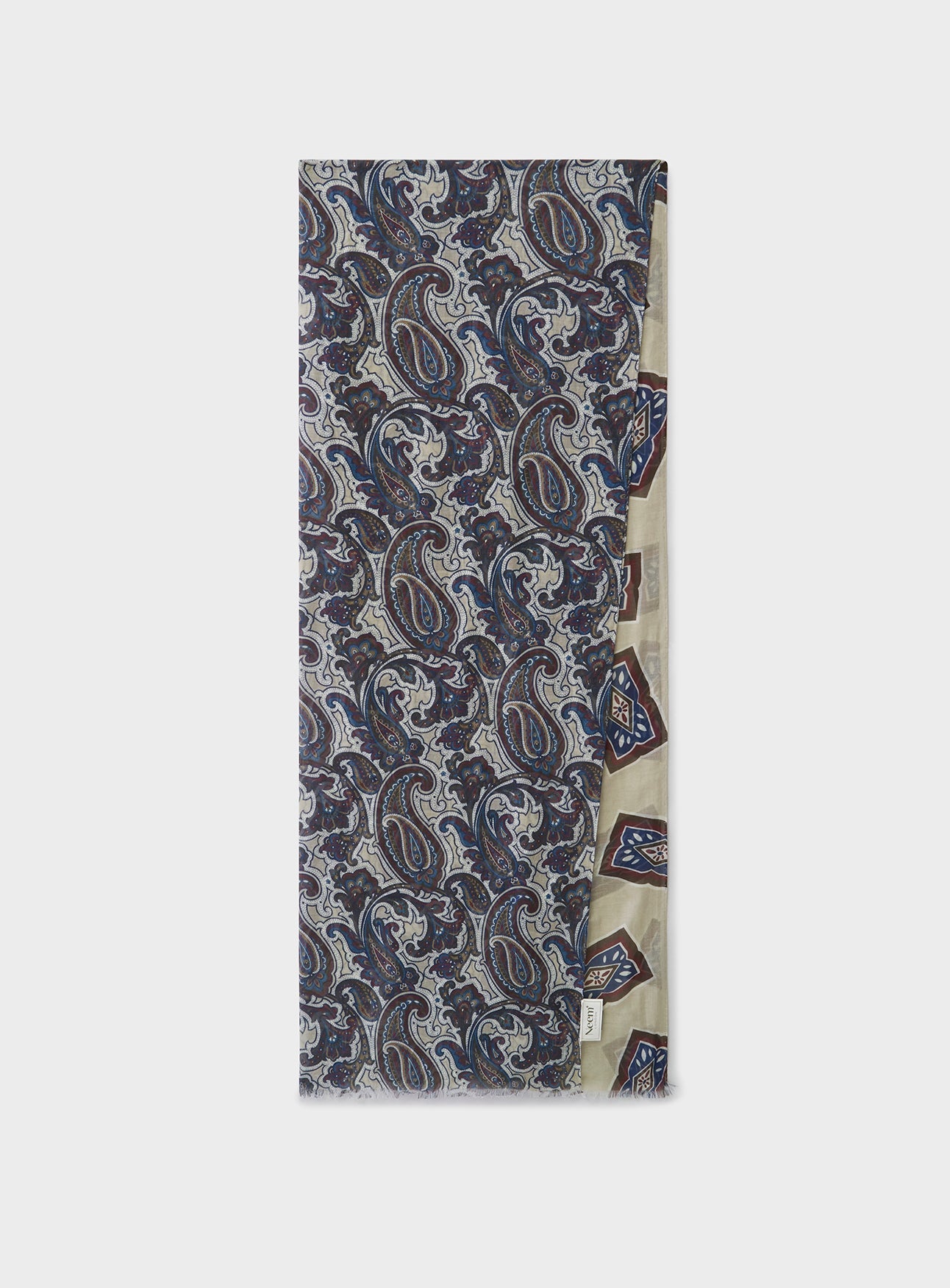 Cotton & Cashmere Wool Medallion Cream Neck Scarf