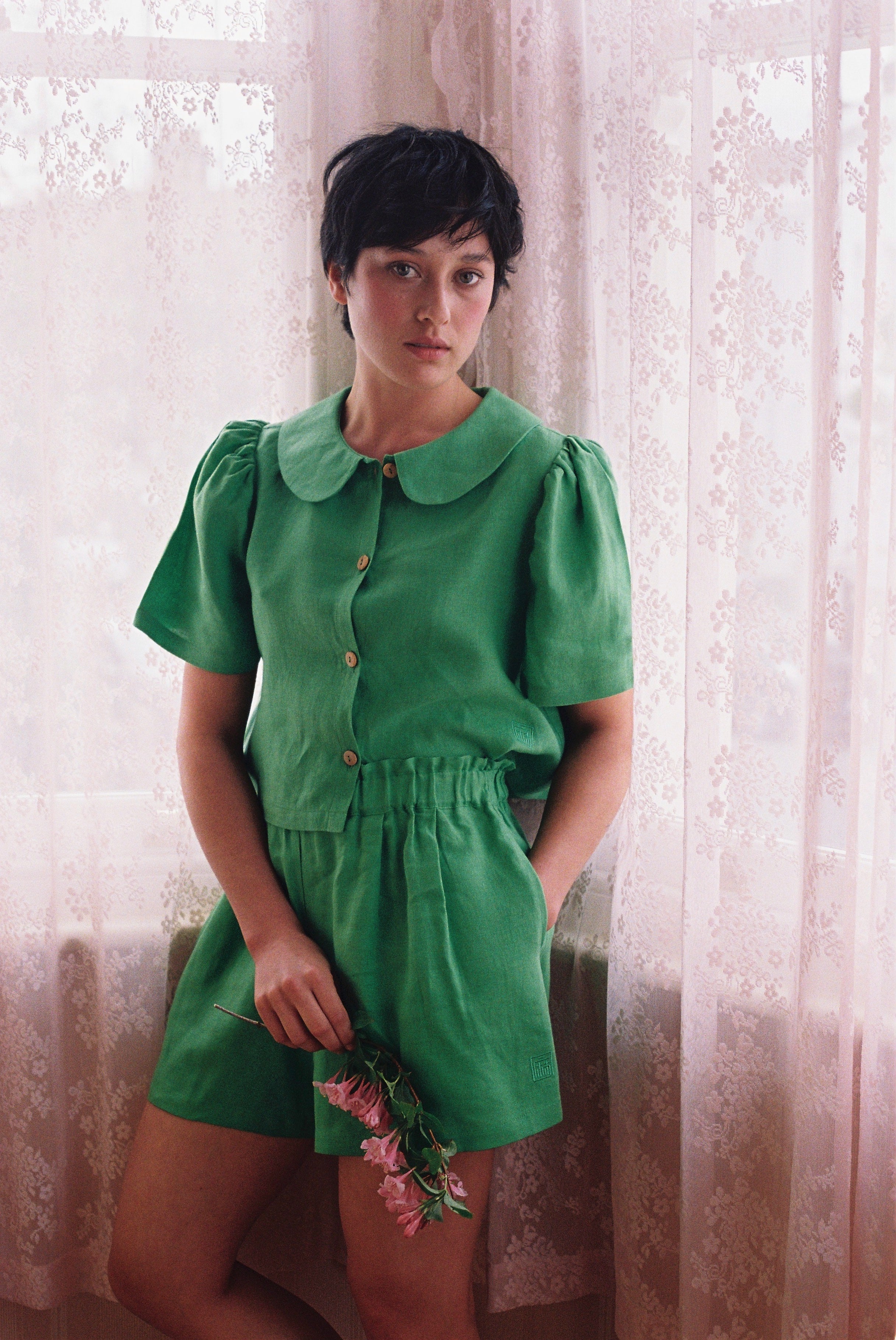 Olivia Linen Shorts - Jade