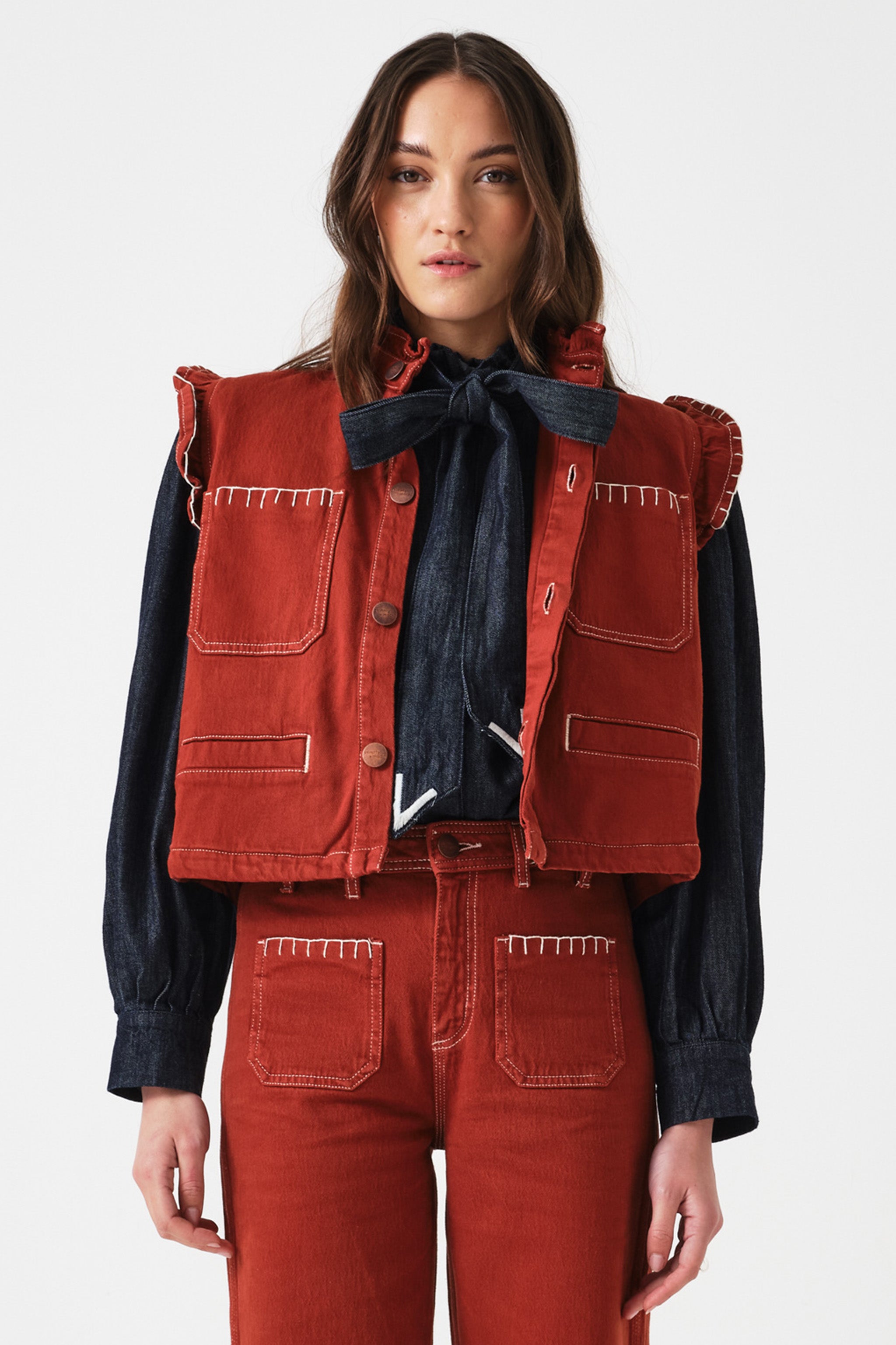 Pablo Denim Vest in Dark Rust