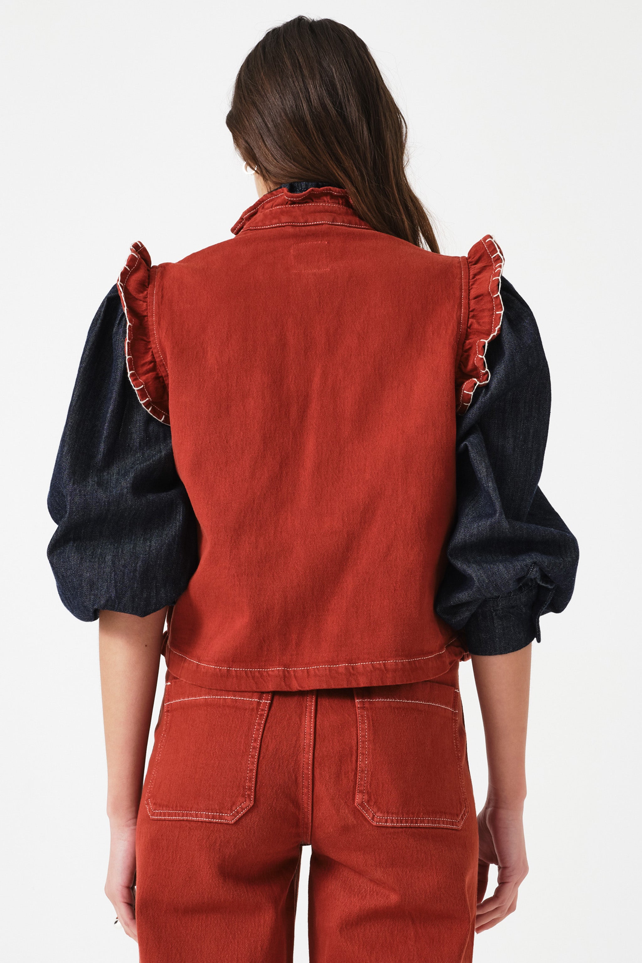 Pablo Denim Vest in Dark Rust