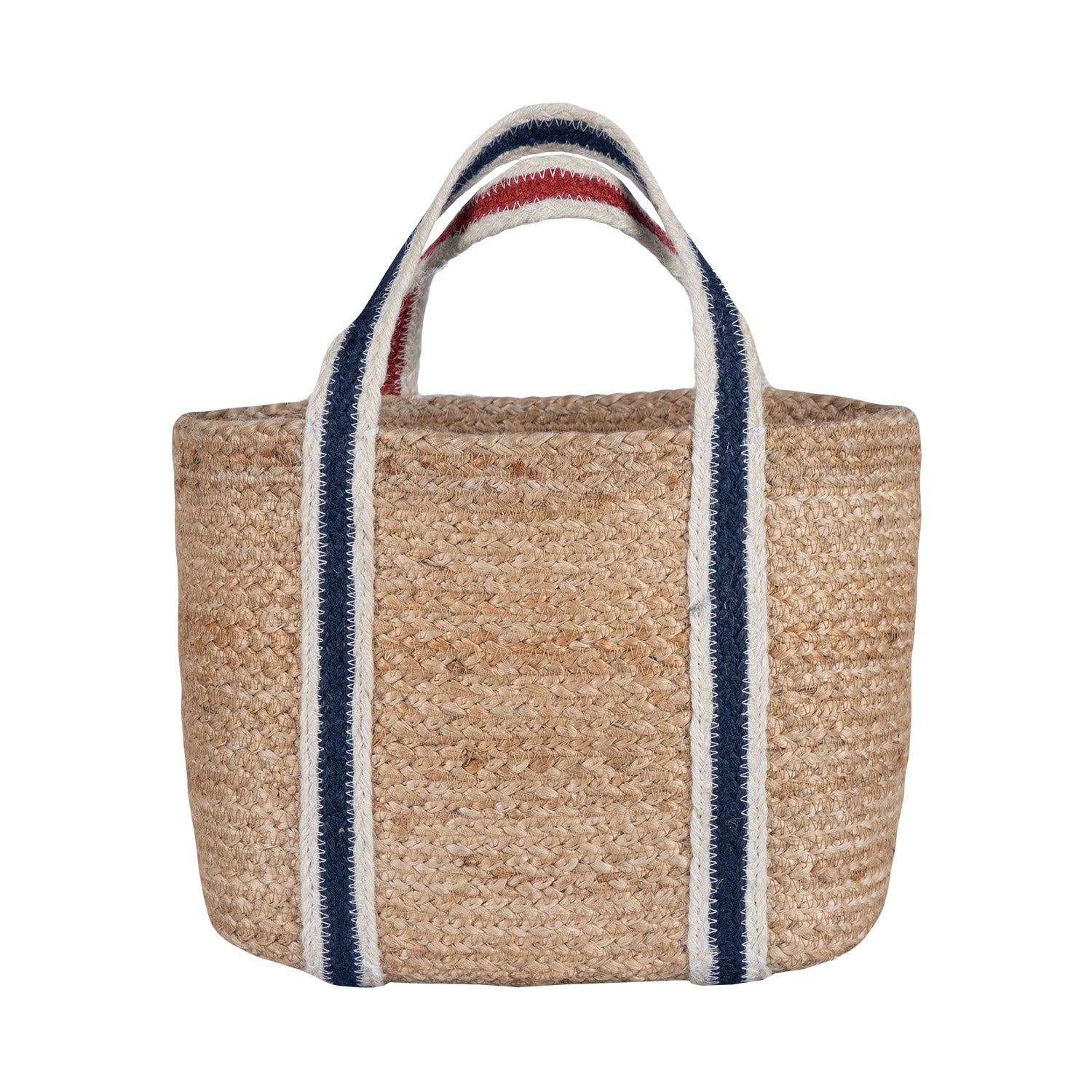 Navy & Red Small Jute Tote