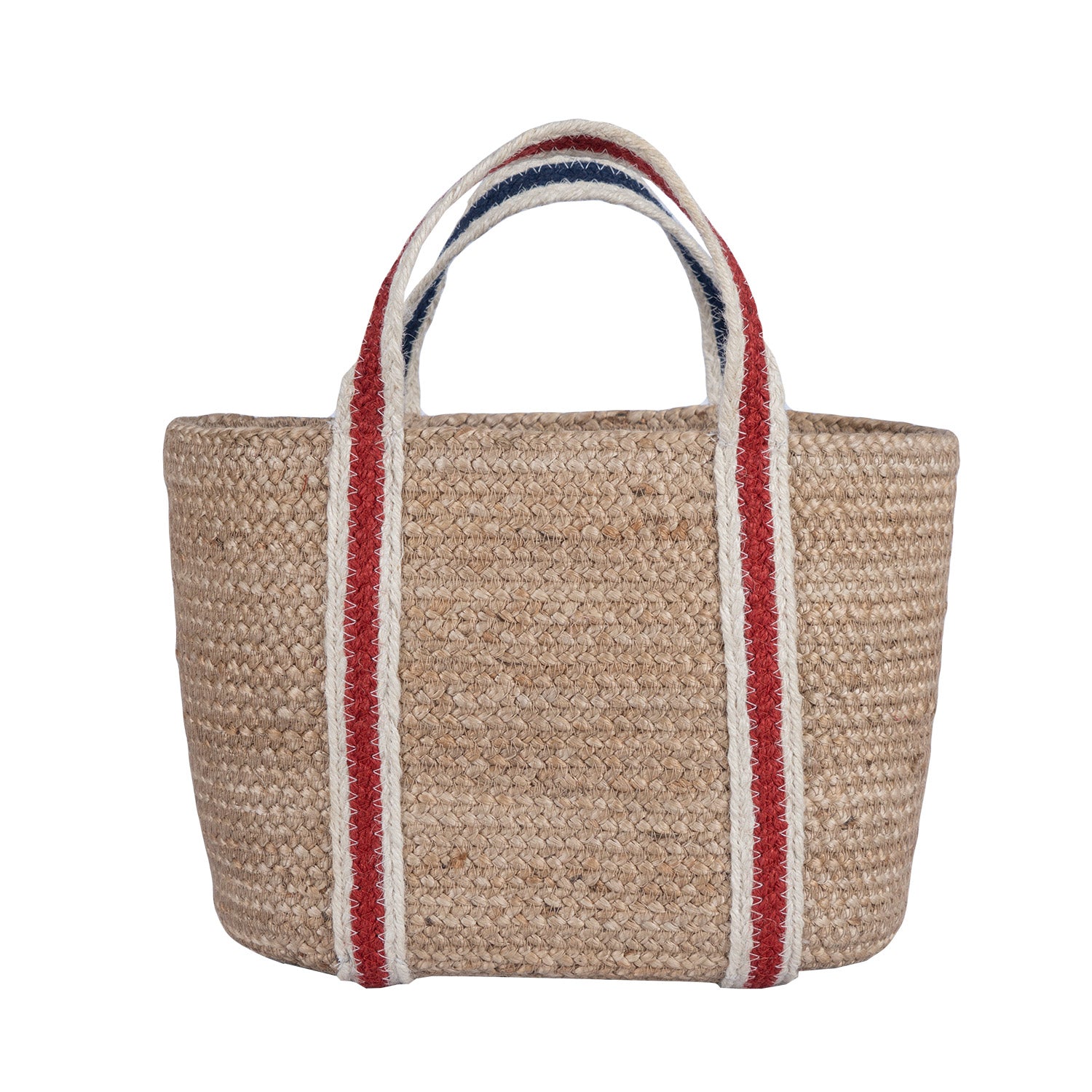 Navy & Red Small Jute Tote