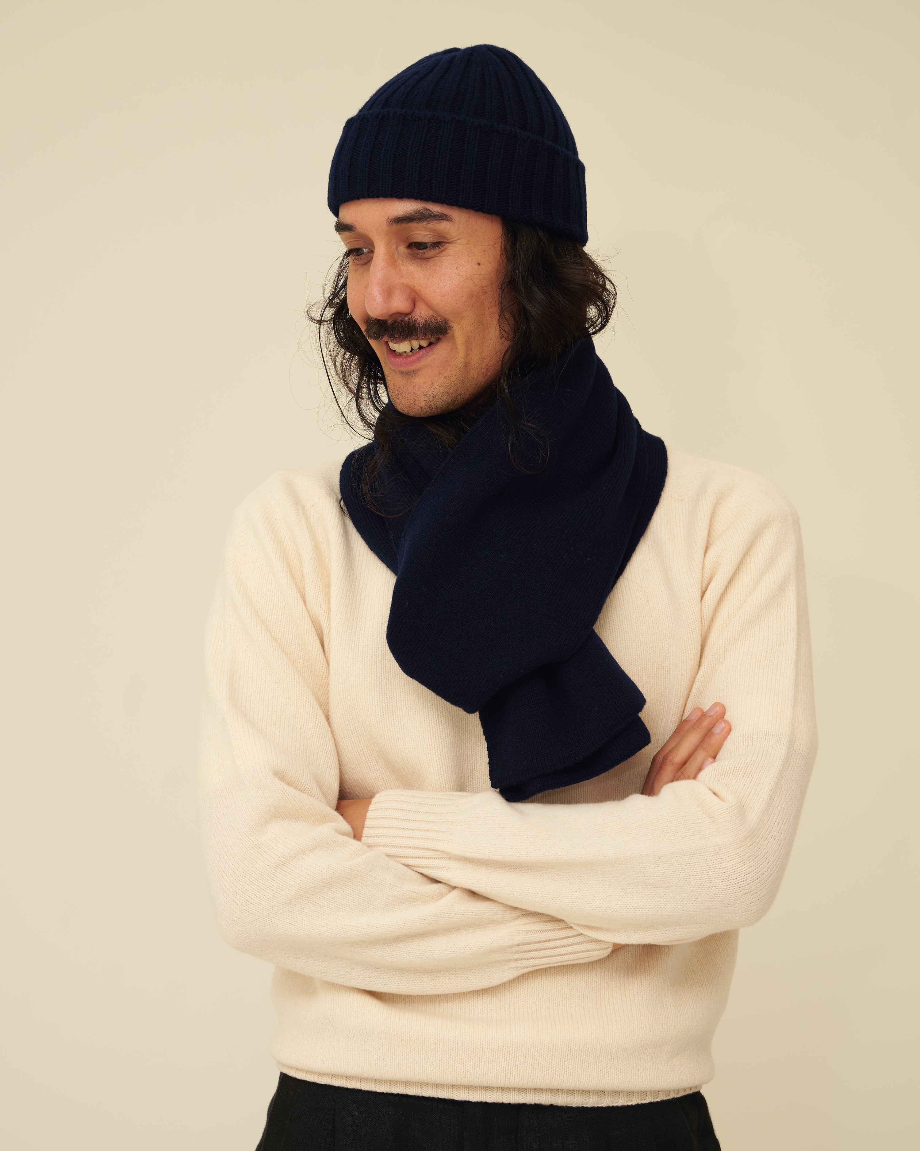 Merino Lambswool Beanie - Navy Blue (Knitted-to-Order)