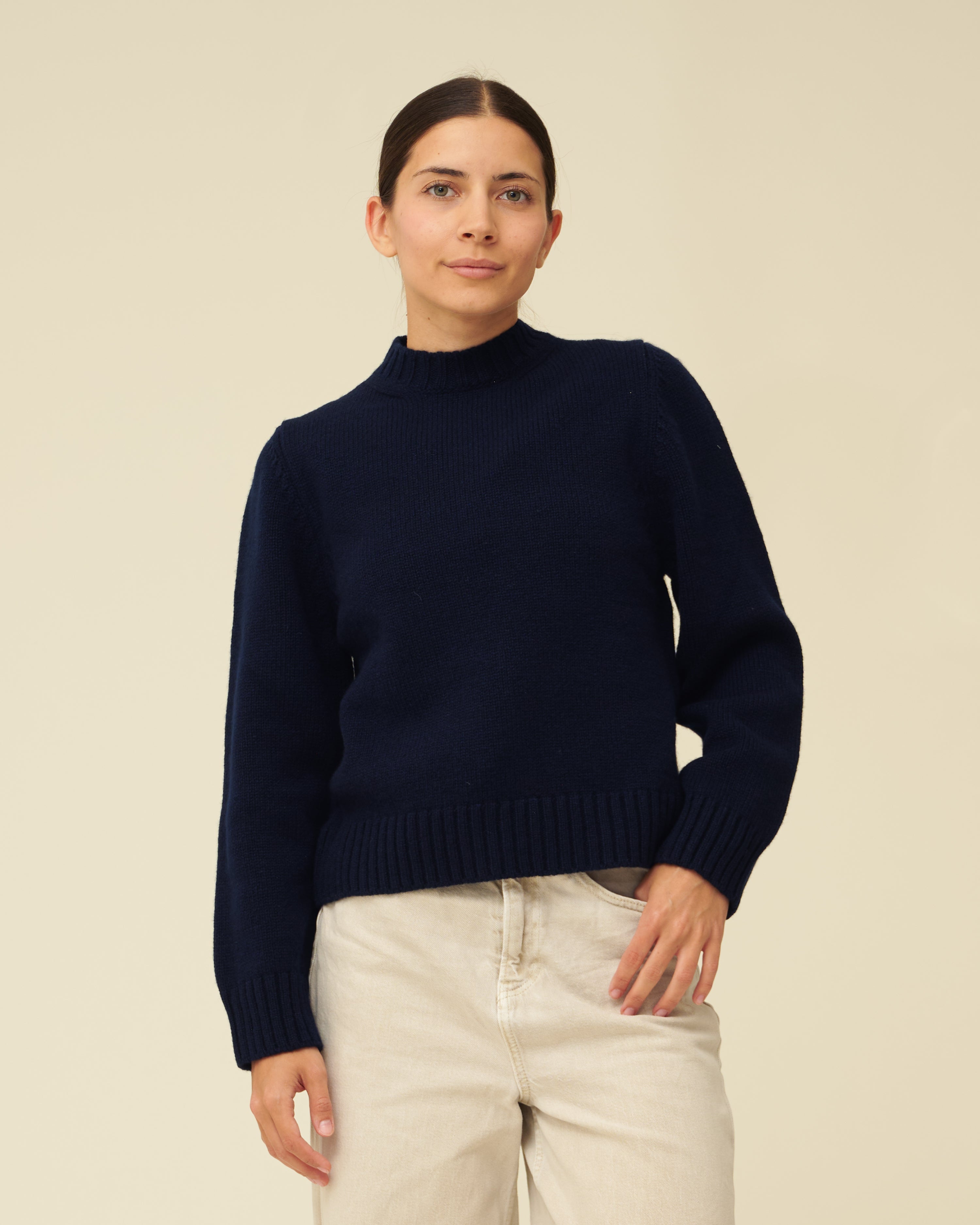 Merino Lambswool Jumper - Navy Blue (Knitted-to-Order)