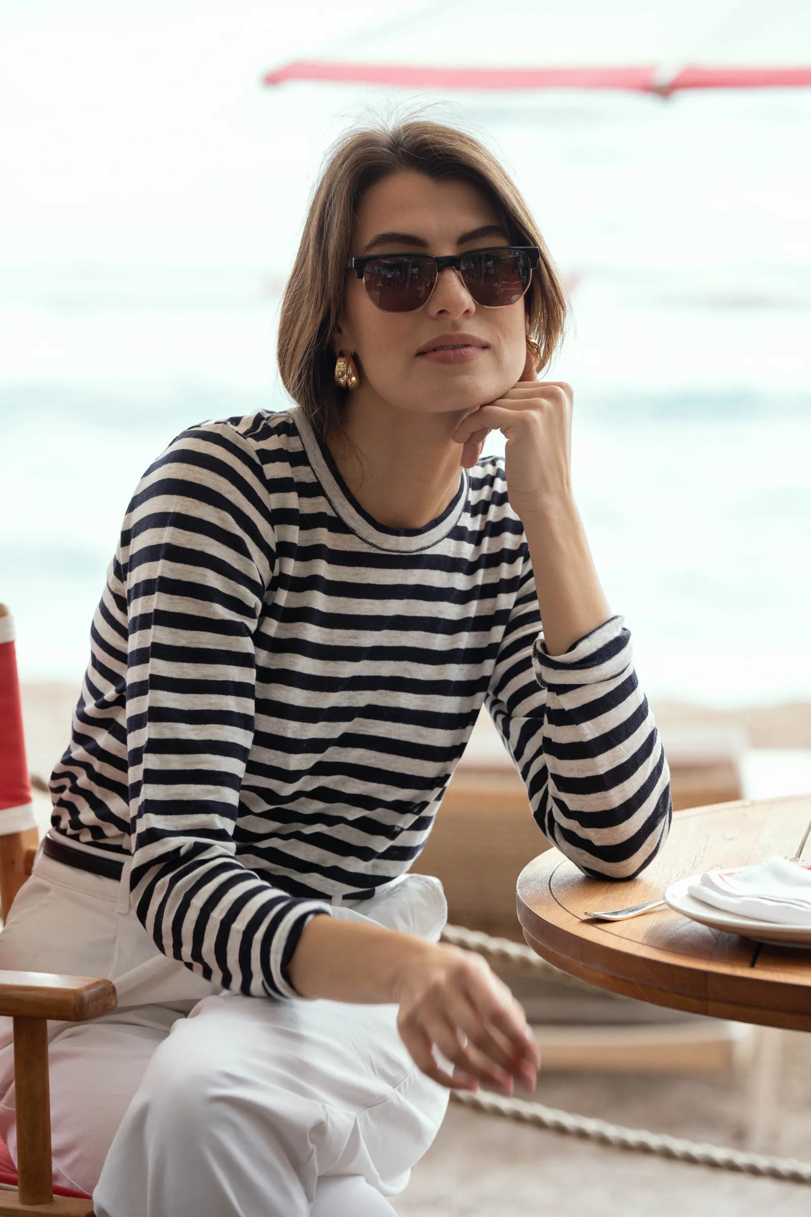 Long Sleeve Striped Linen T-Shirt