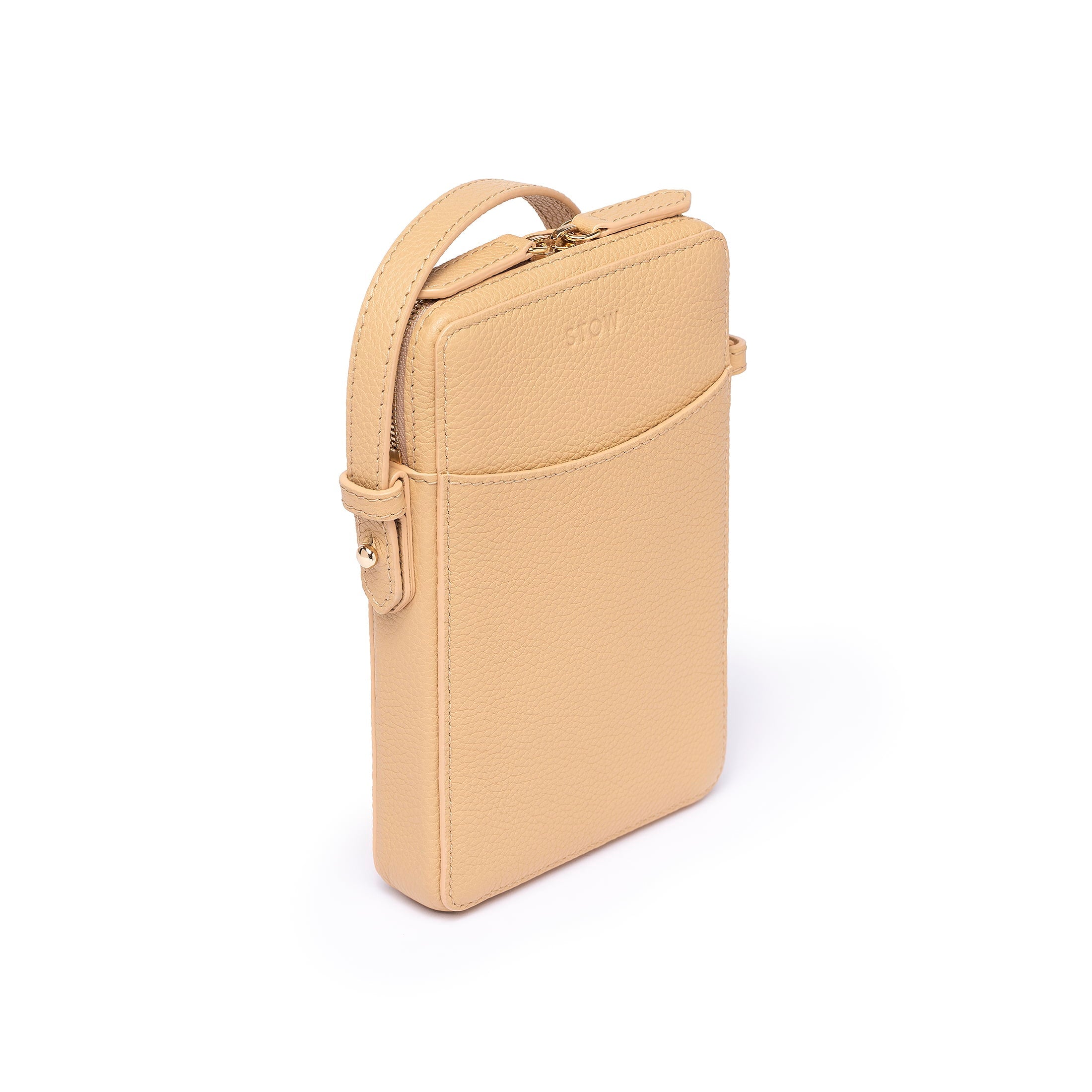 Phone Crossbody - Almond Pebbled Leather