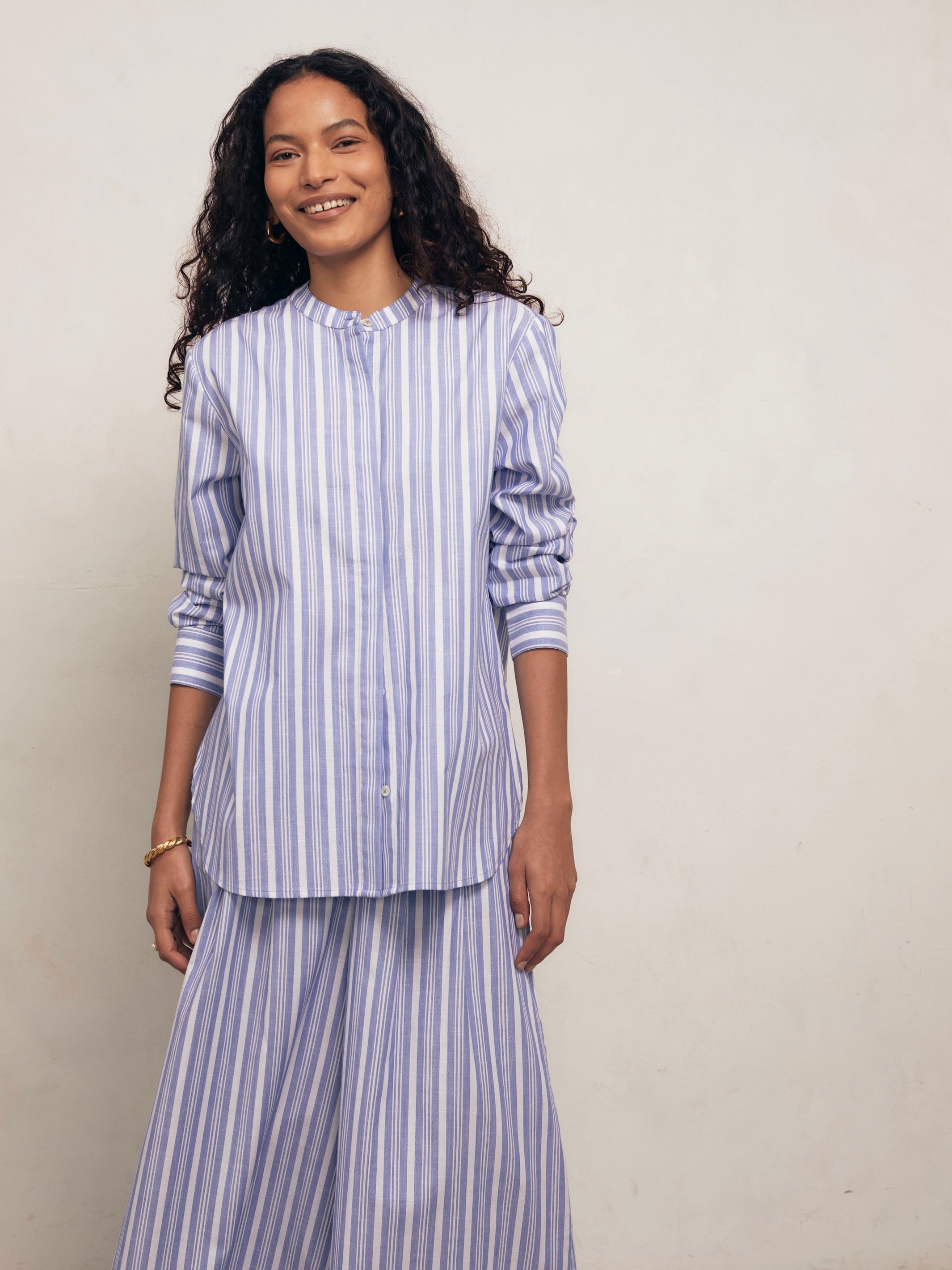 Pierre Shirt - Blue Tented Stripe Woven Linen Cotton