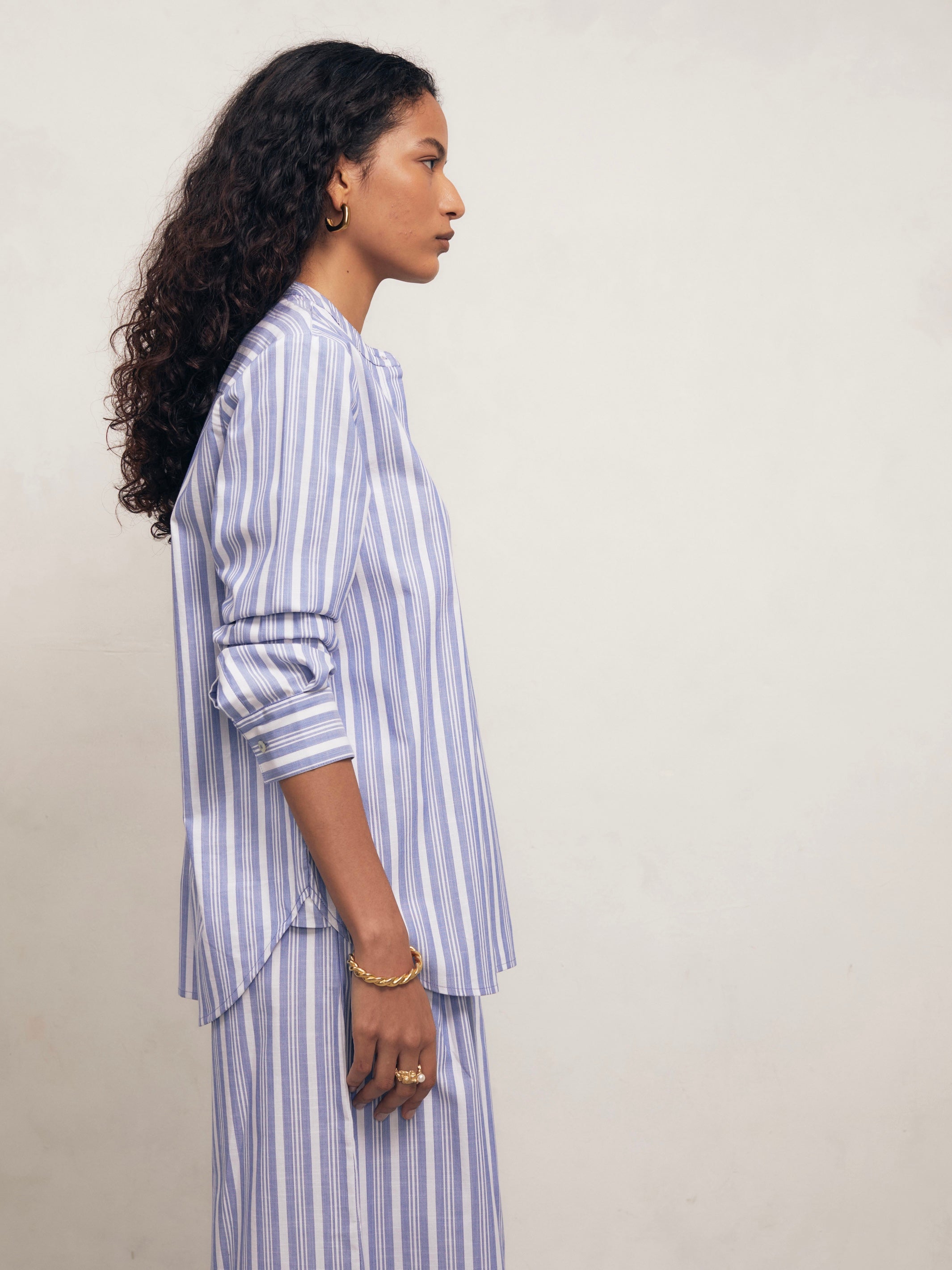 Pierre Shirt - Blue Tented Stripe Woven Linen Cotton