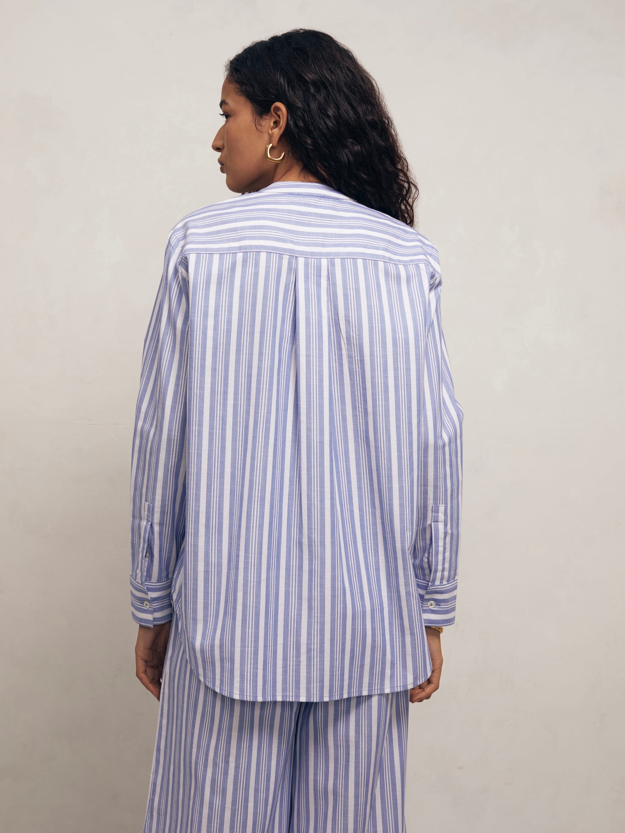 Pierre Shirt - Blue Tented Stripe Woven Linen Cotton