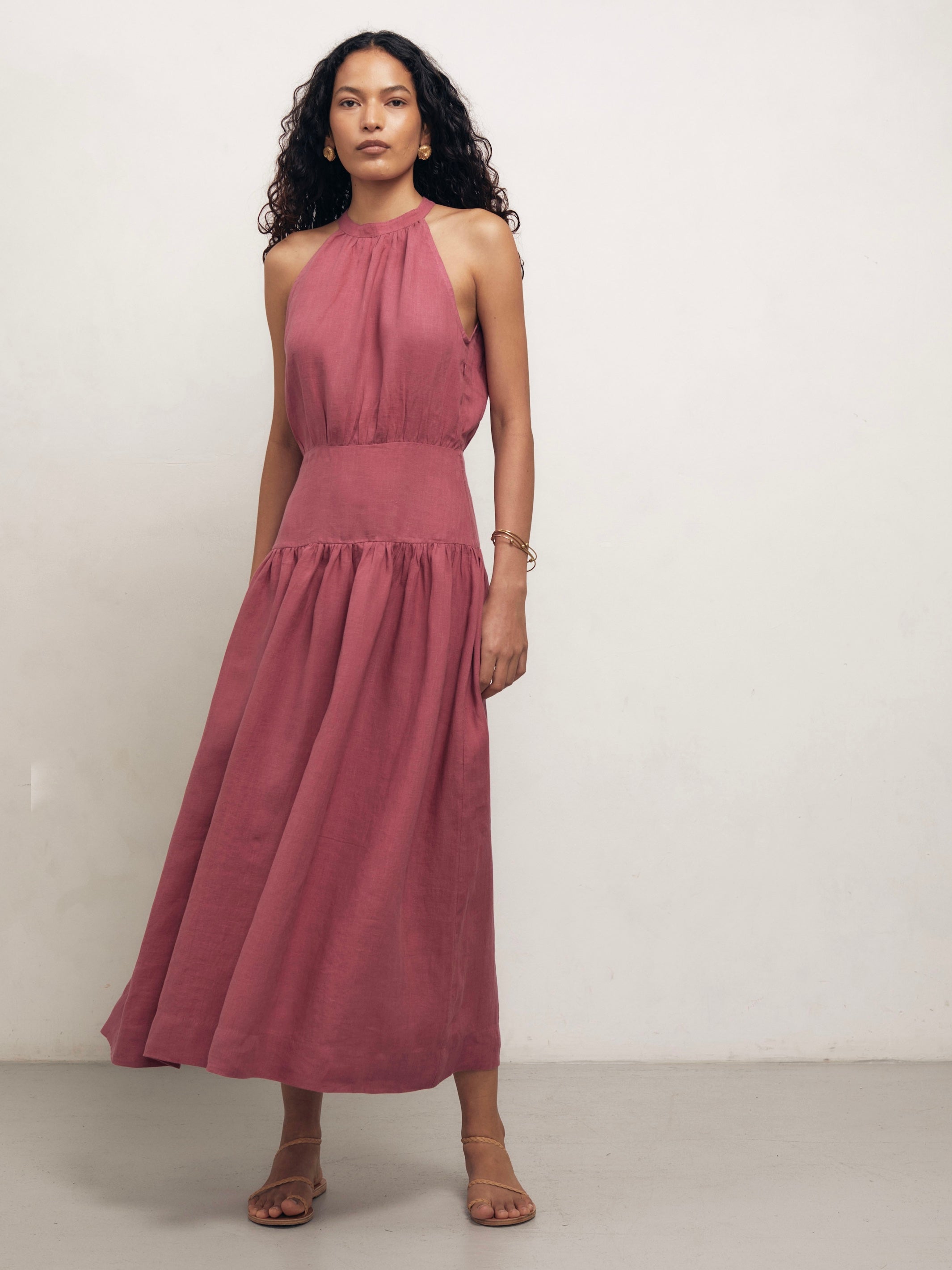 PRITI - Raspberry Linen Dress