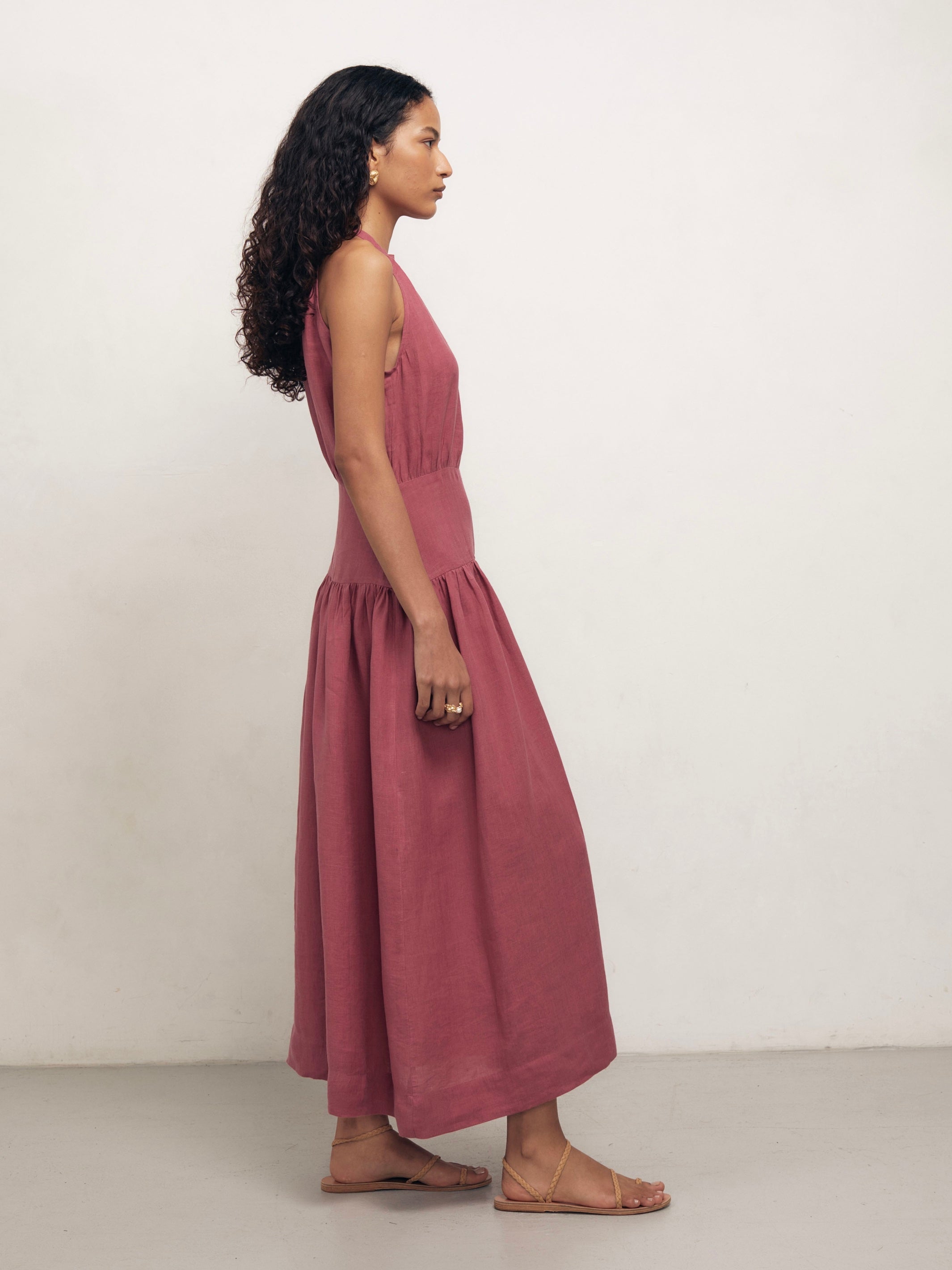 PRITI - Raspberry Linen Dress