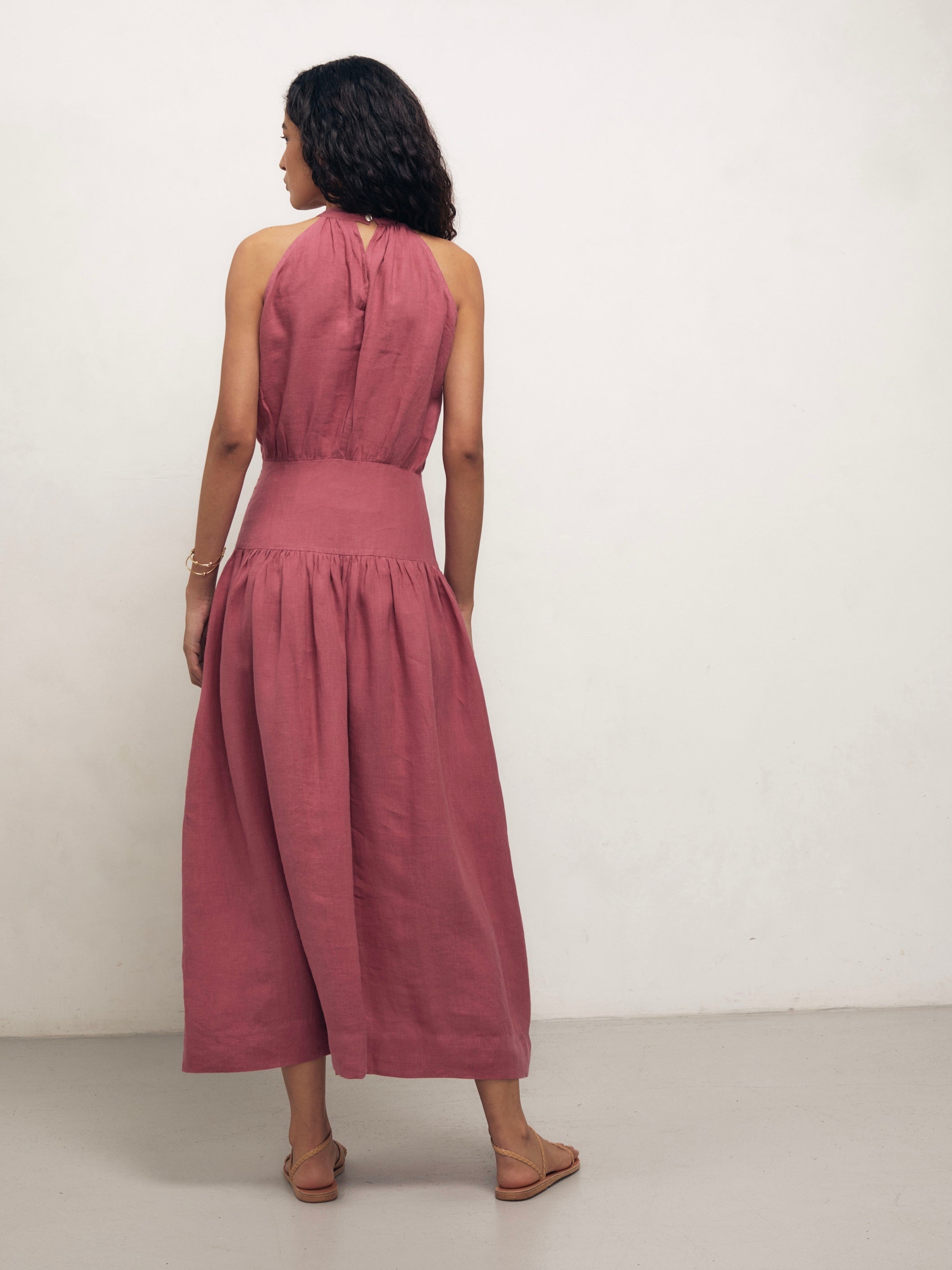 PRITI - Raspberry Linen Dress
