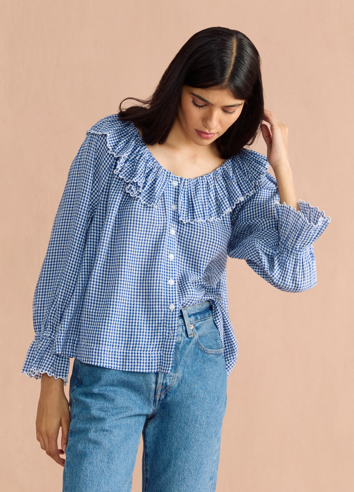 Pandora Blouse - Navy Gingham