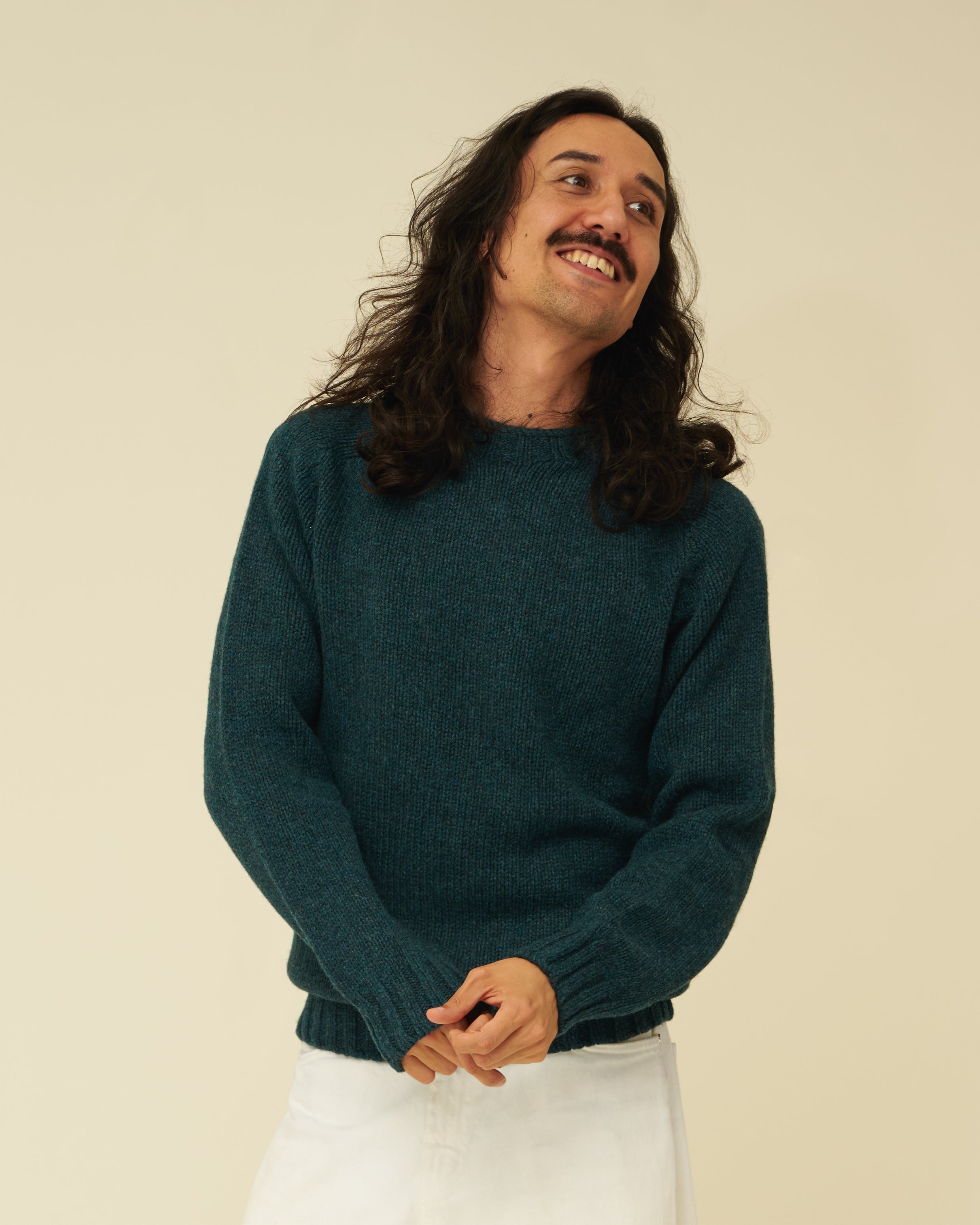 Chunky Merino Lambswool Jumper - Petrol Green (Knitted-to-Order)