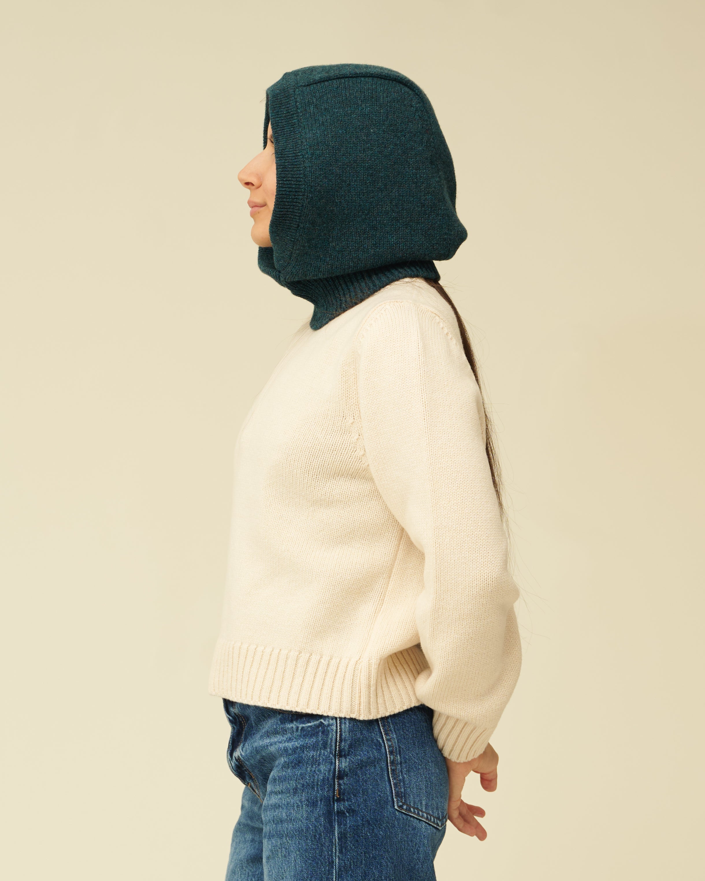 Merino Lambswool Hood - Petrol Green (Knitted-to-Order)