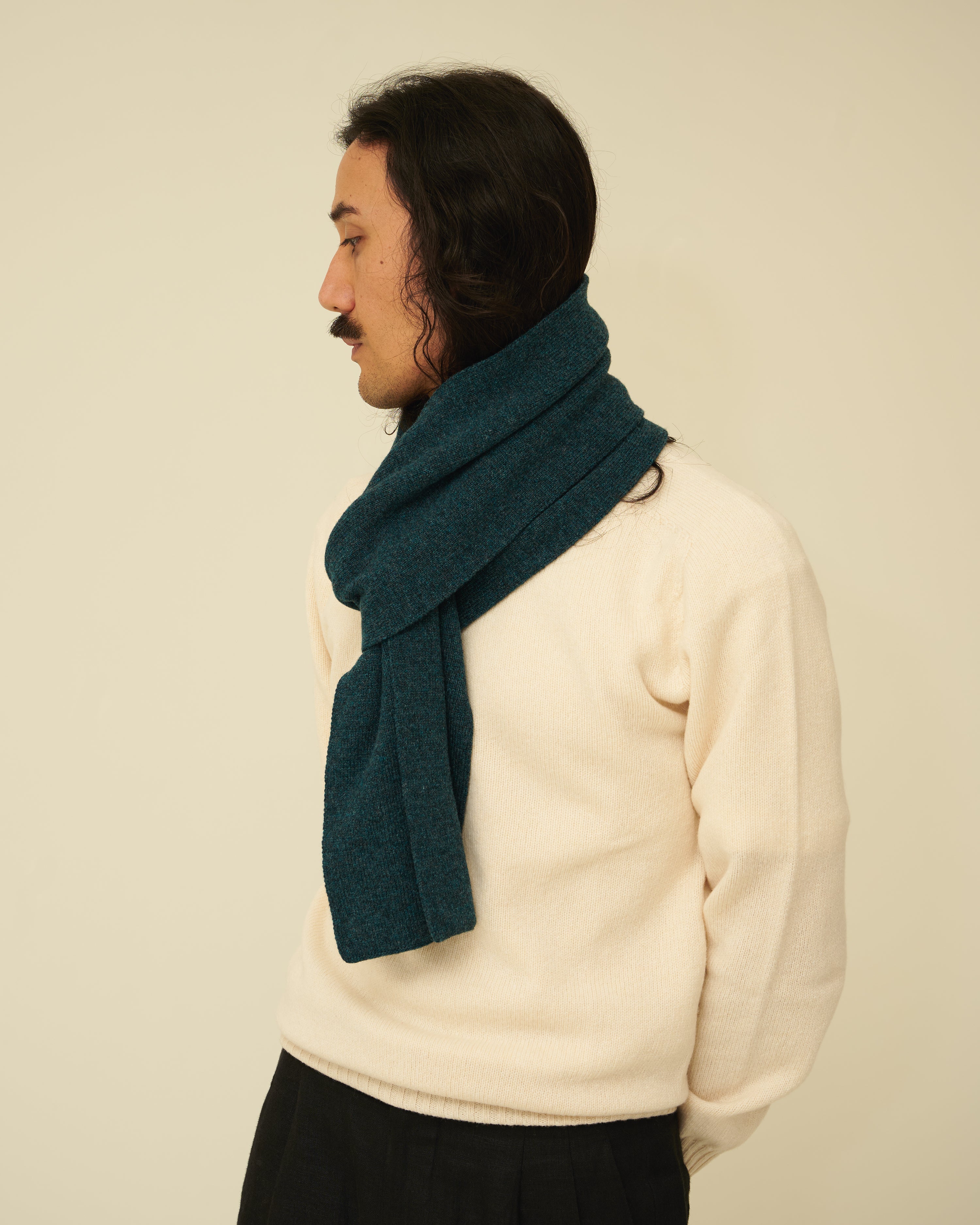 Merino Lambswool Scarf - Petrol Green (Knitted-to-Order)